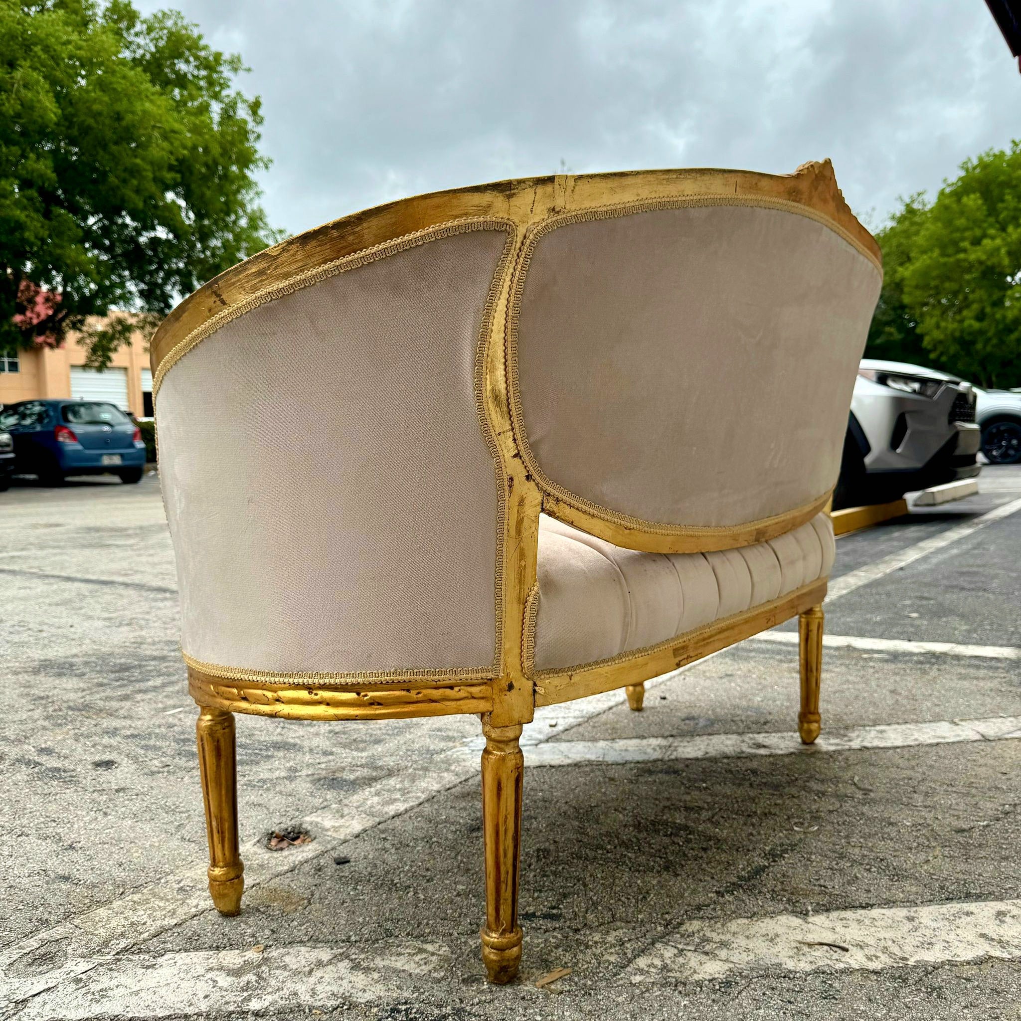 Marquis French Tufted Sofa Tan Beige Velvet French Style