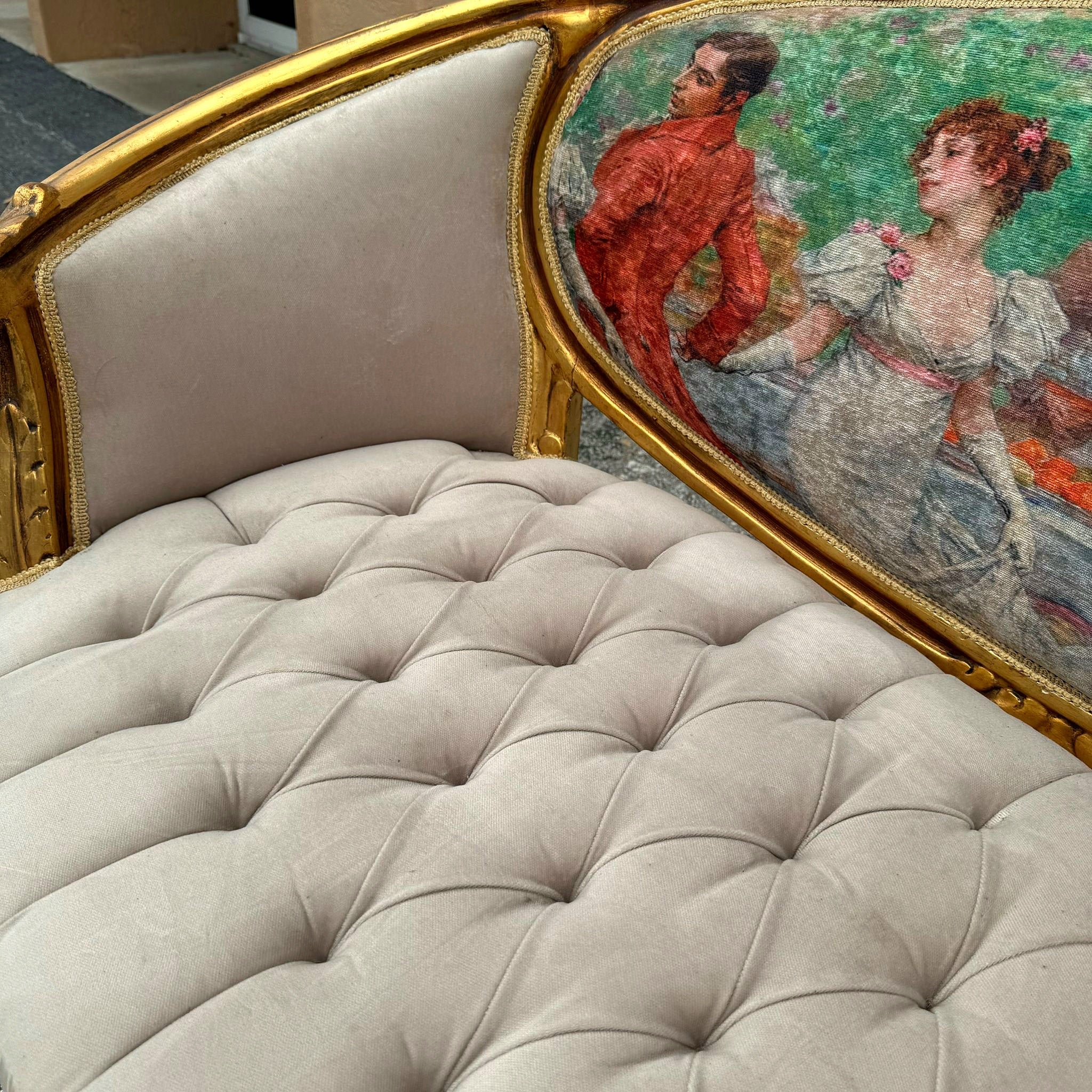 Marquis French Tufted Sofa Tan Beige Velvet French Style