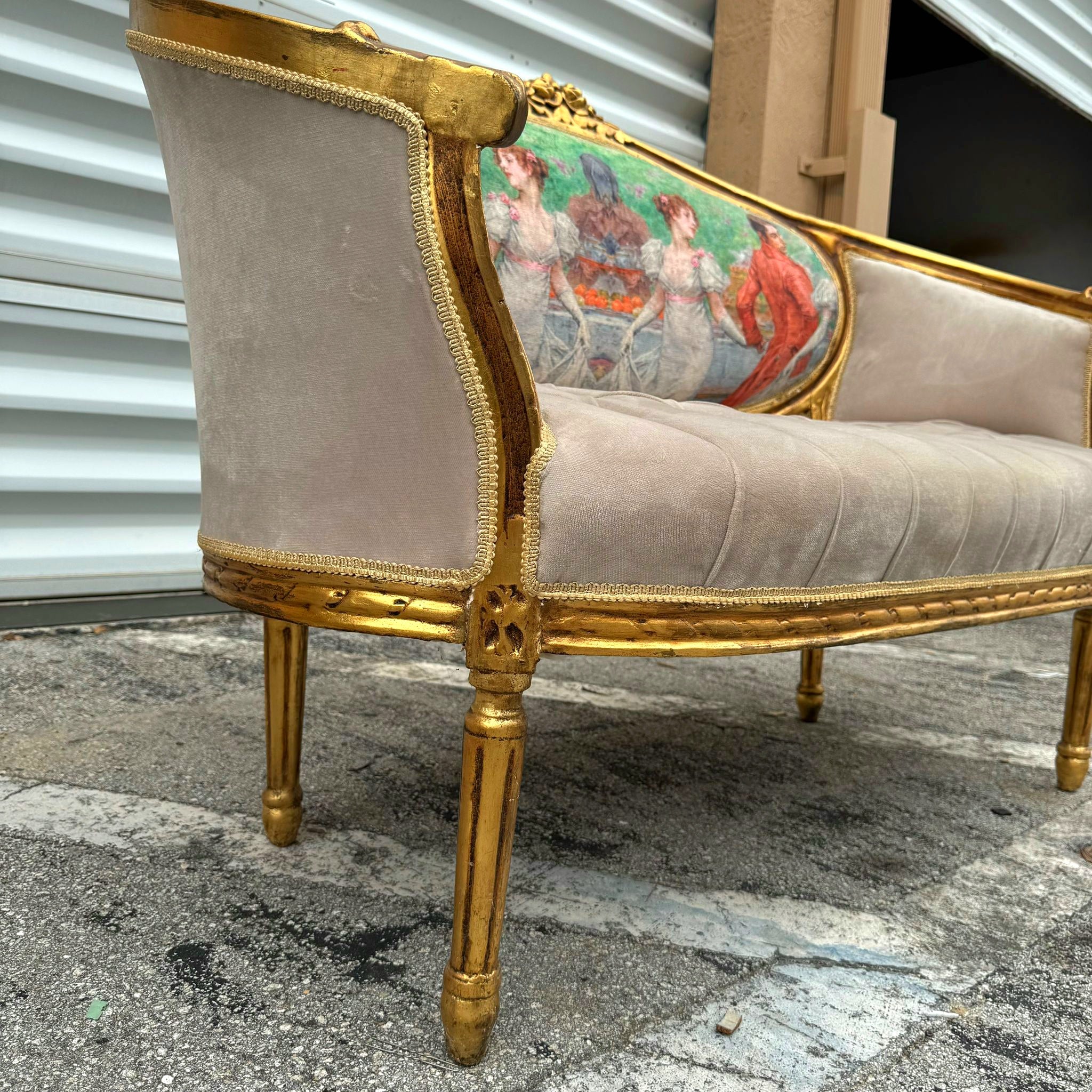 Marquis French Tufted Sofa Tan Beige Velvet French Style