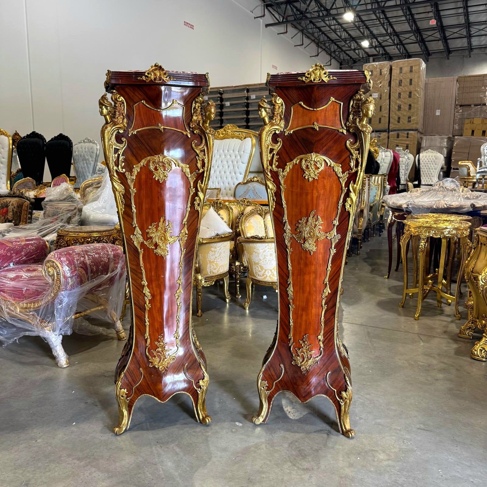 French Rococo Style Pedestal Column Timeless Marble Topped