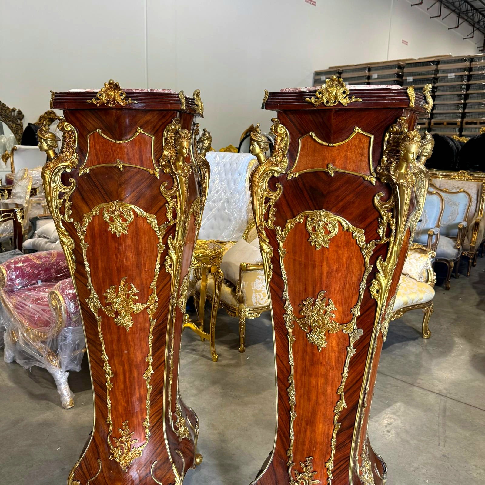 French Rococo Style Pedestal Column Timeless Marble Topped