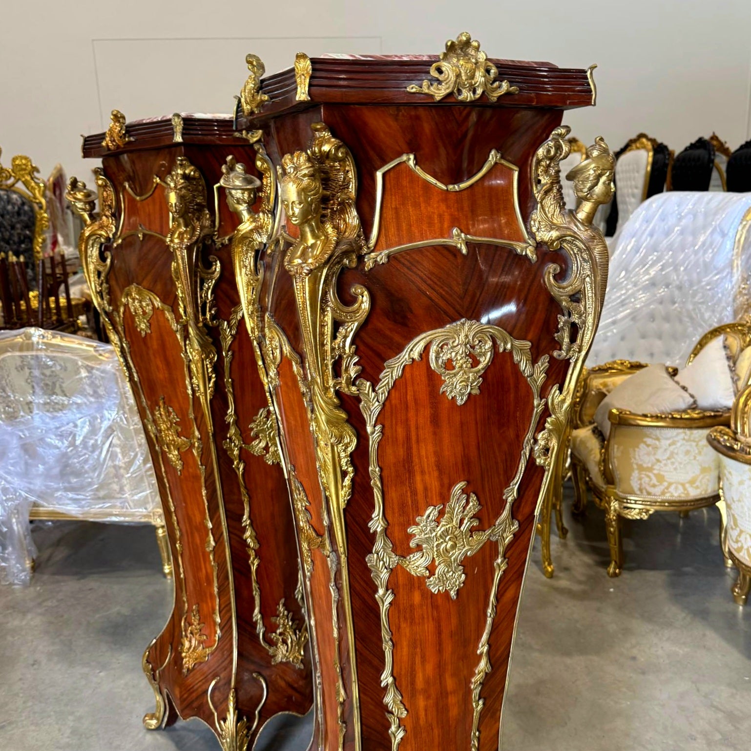 French Rococo Style Pedestal Column Timeless Marble Topped