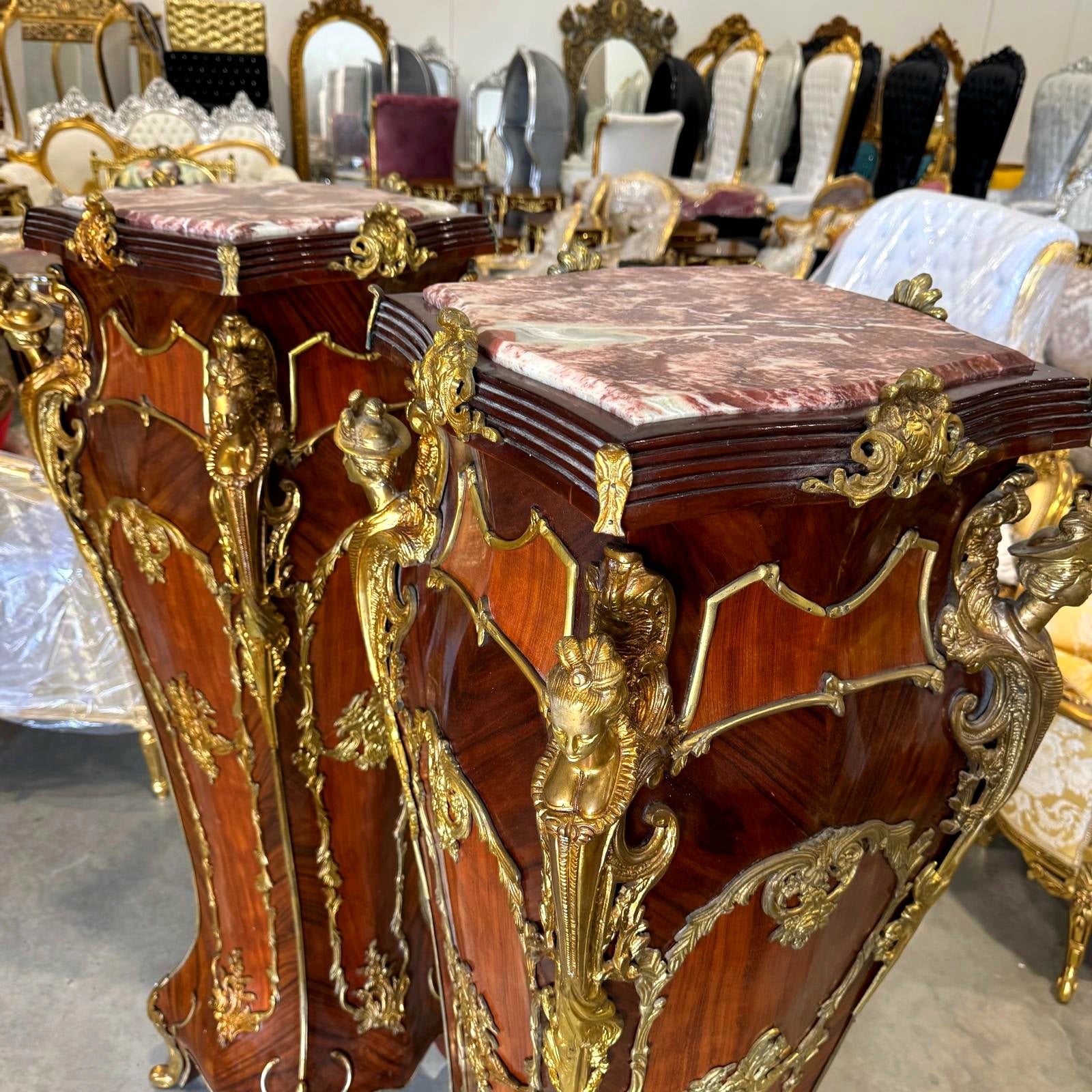 French Rococo Style Pedestal Column Timeless Marble Topped