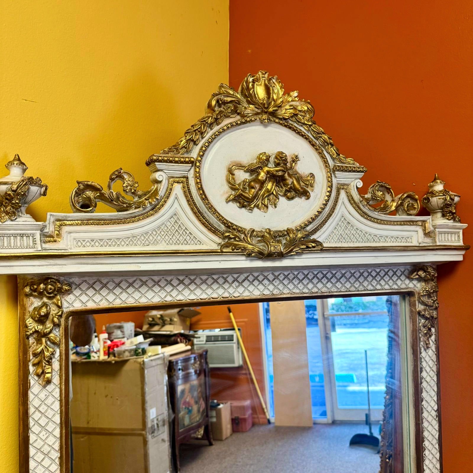 Rococo Style Gold White Color Floor Mirror 5.6 Feet Tall Gold Leaf