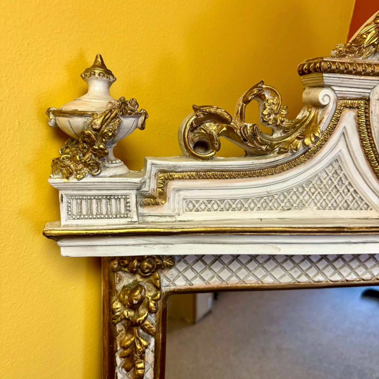 Rococo Style Gold White Color Floor Mirror 5.6 Feet Tall Gold Leaf