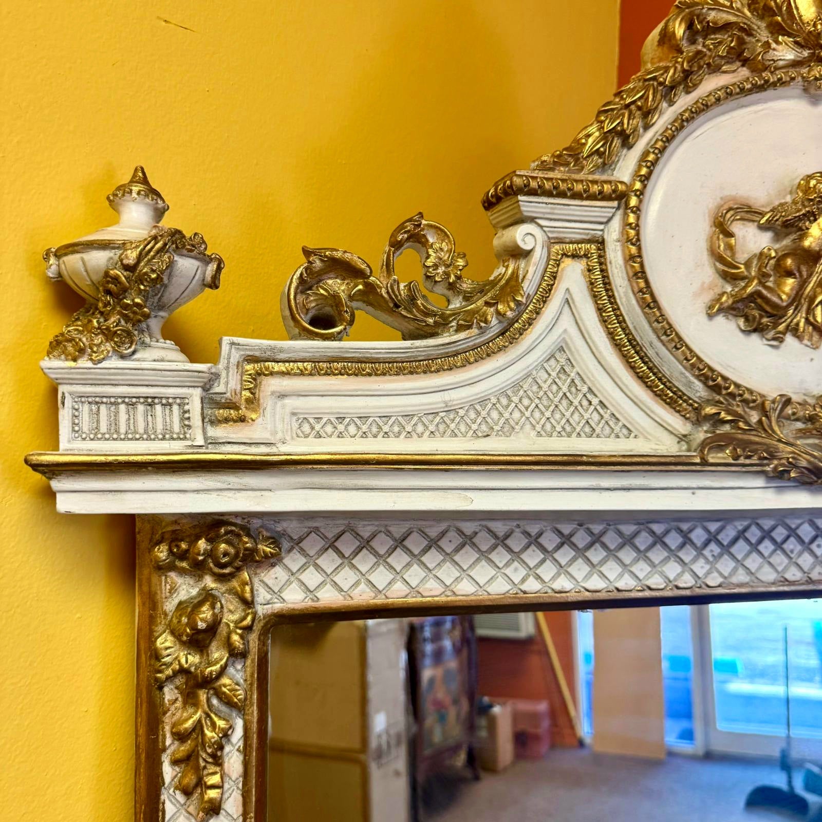 Rococo Style Gold White Color Floor Mirror 5.6 Feet Tall Gold Leaf