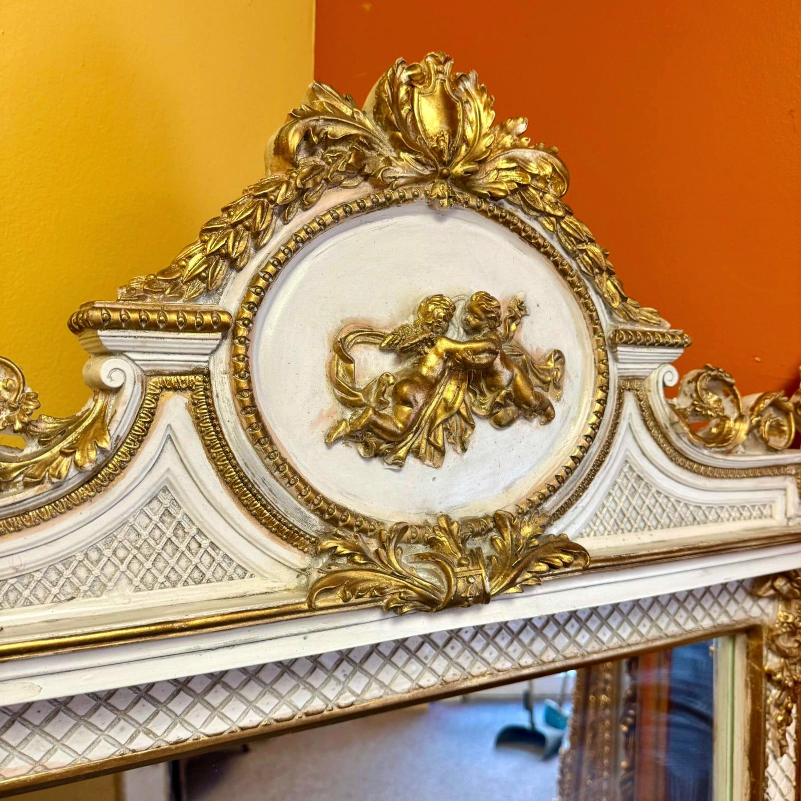 Rococo Style Gold White Color Floor Mirror 5.6 Feet Tall Gold Leaf