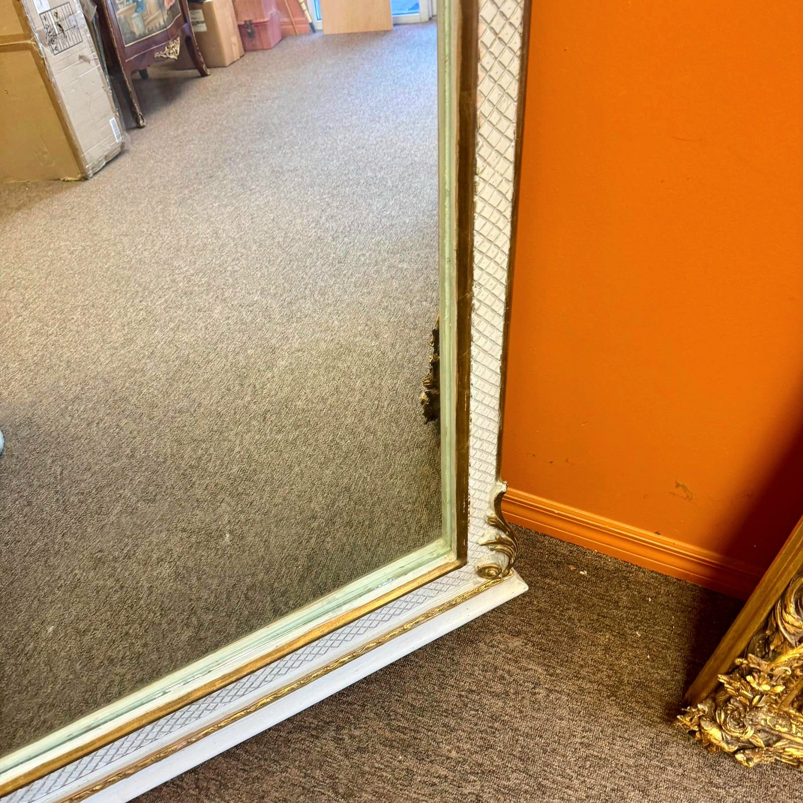 Rococo Style Gold White Color Floor Mirror 5.6 Feet Tall Gold Leaf