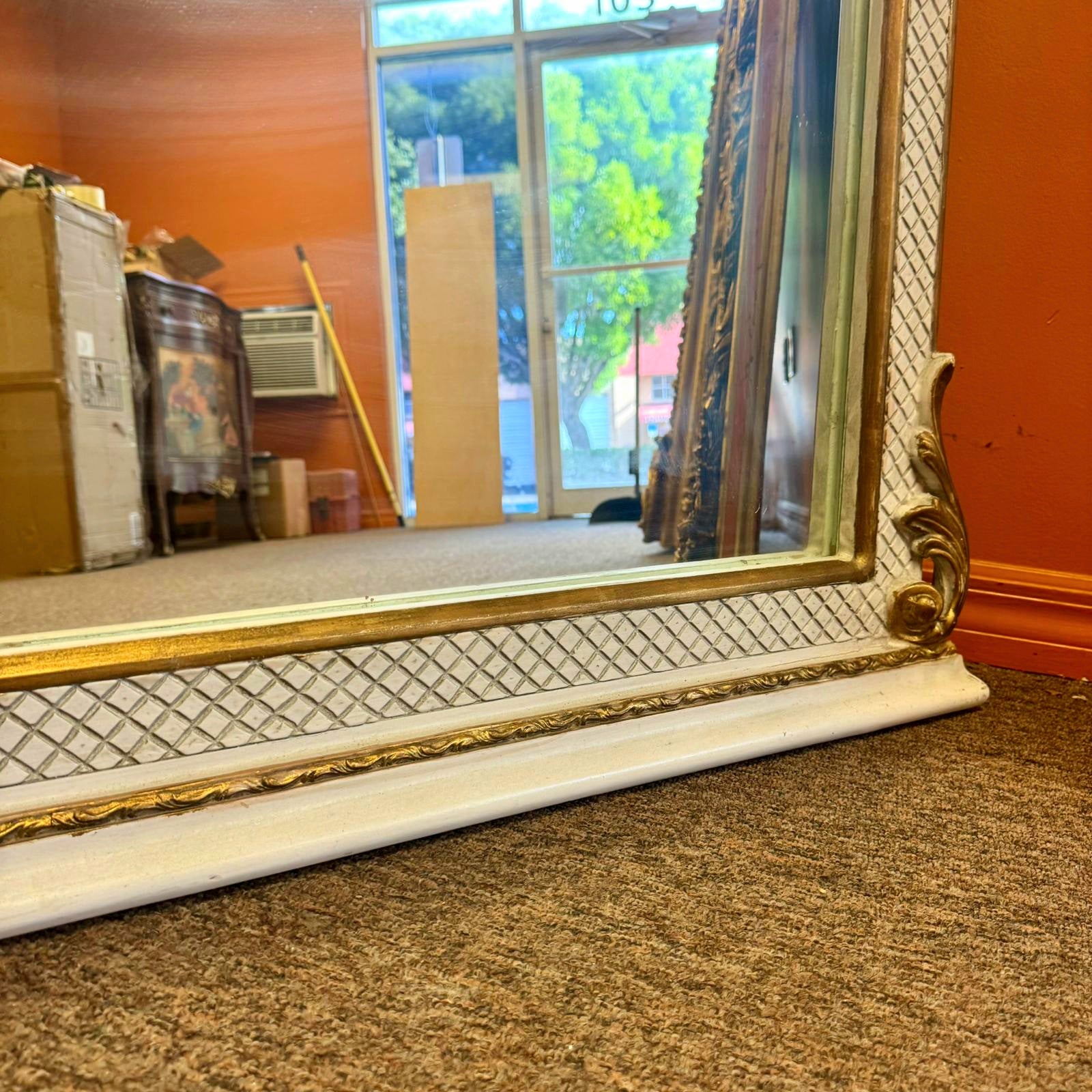 Rococo Style Gold White Color Floor Mirror 5.6 Feet Tall Gold Leaf