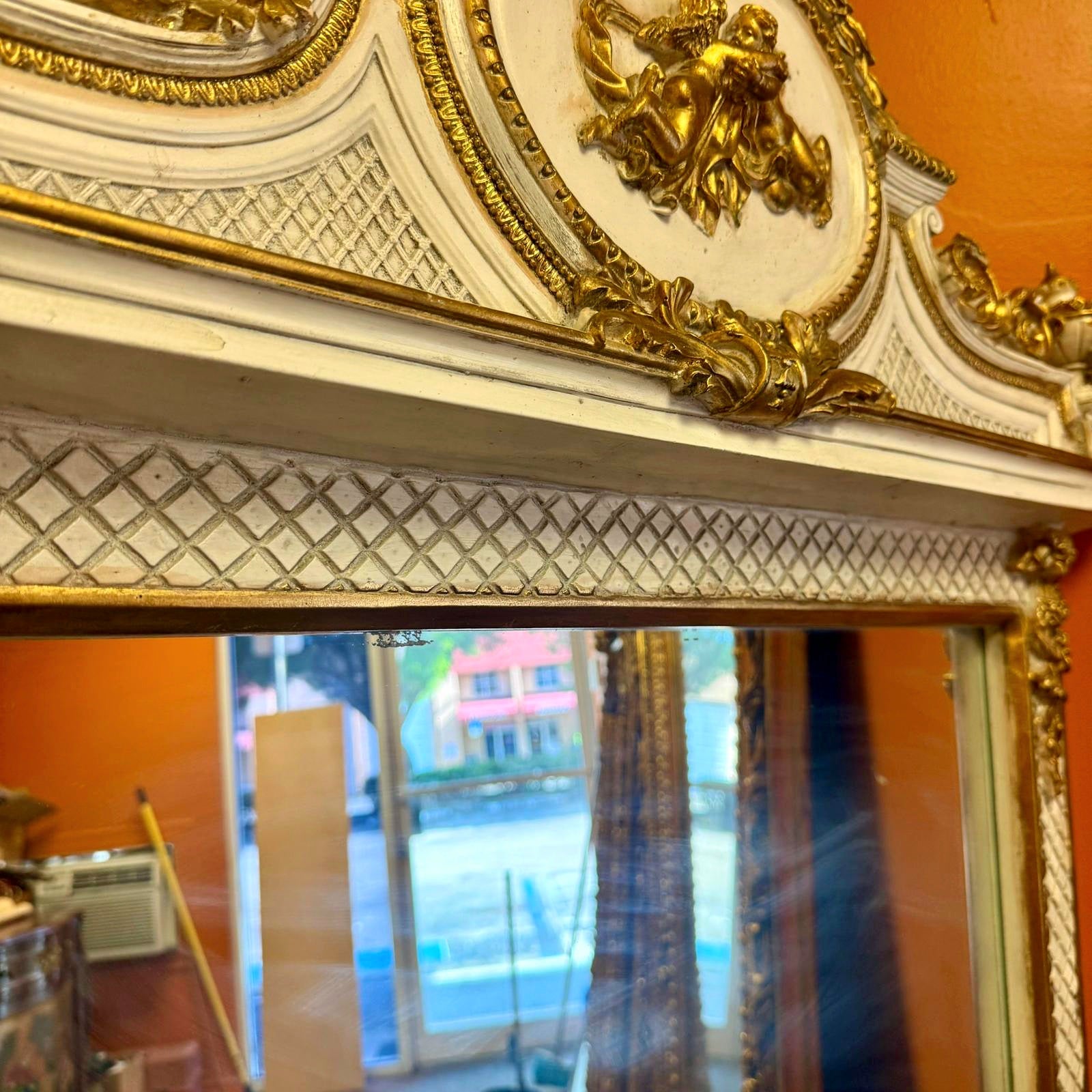 Rococo Style Gold White Color Floor Mirror 5.6 Feet Tall Gold Leaf