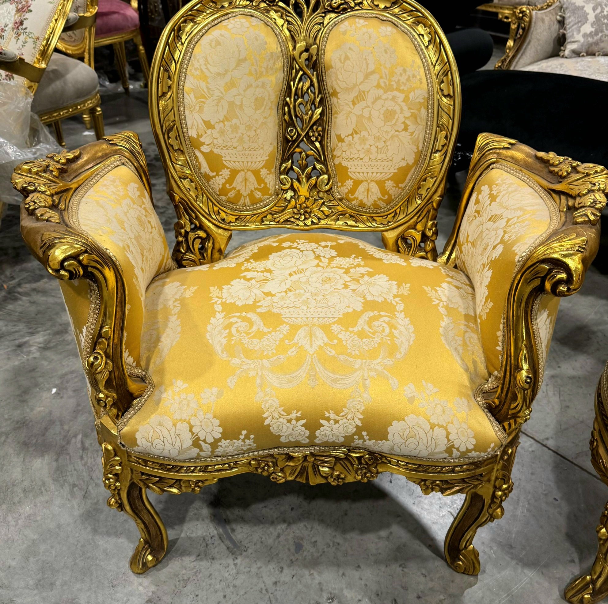 Antique Style French Rococo Armchair – Gold Leaf Baroque Accent Chair