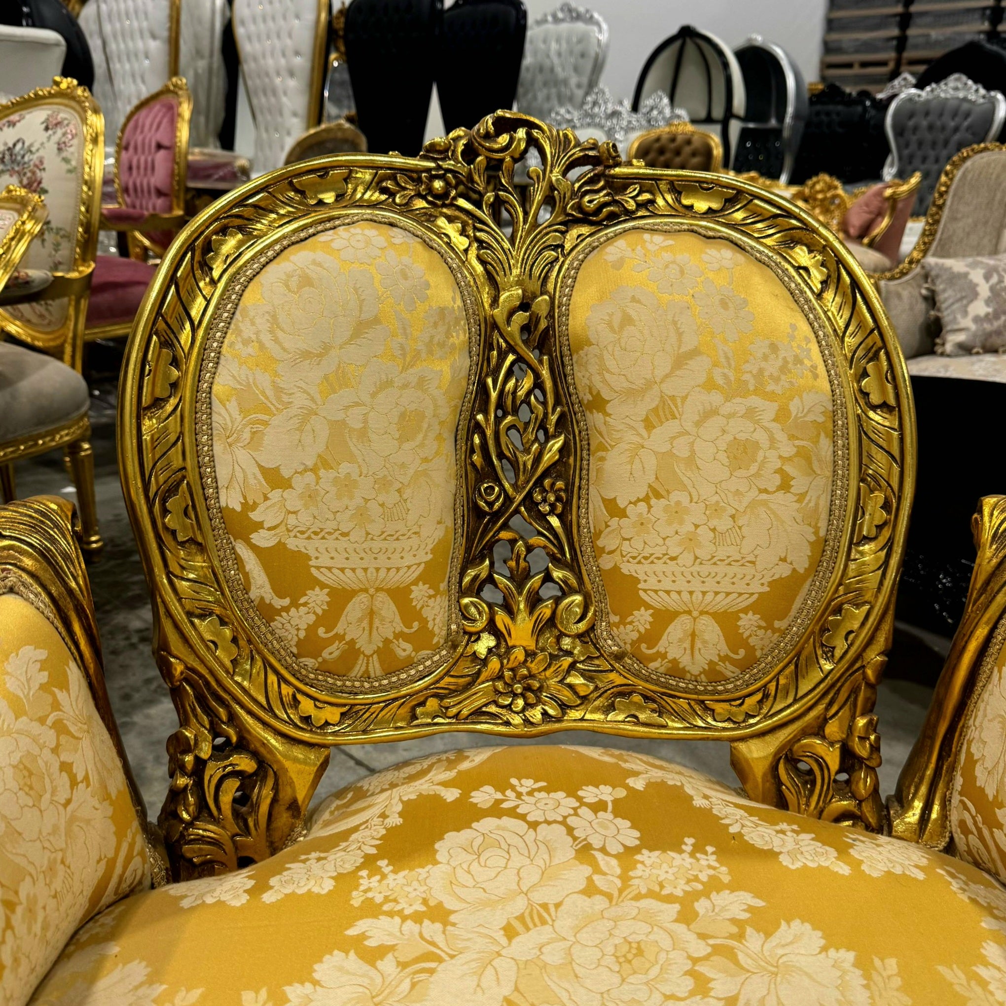 Antique Style French Rococo Armchair – Gold Leaf Baroque Accent Chair