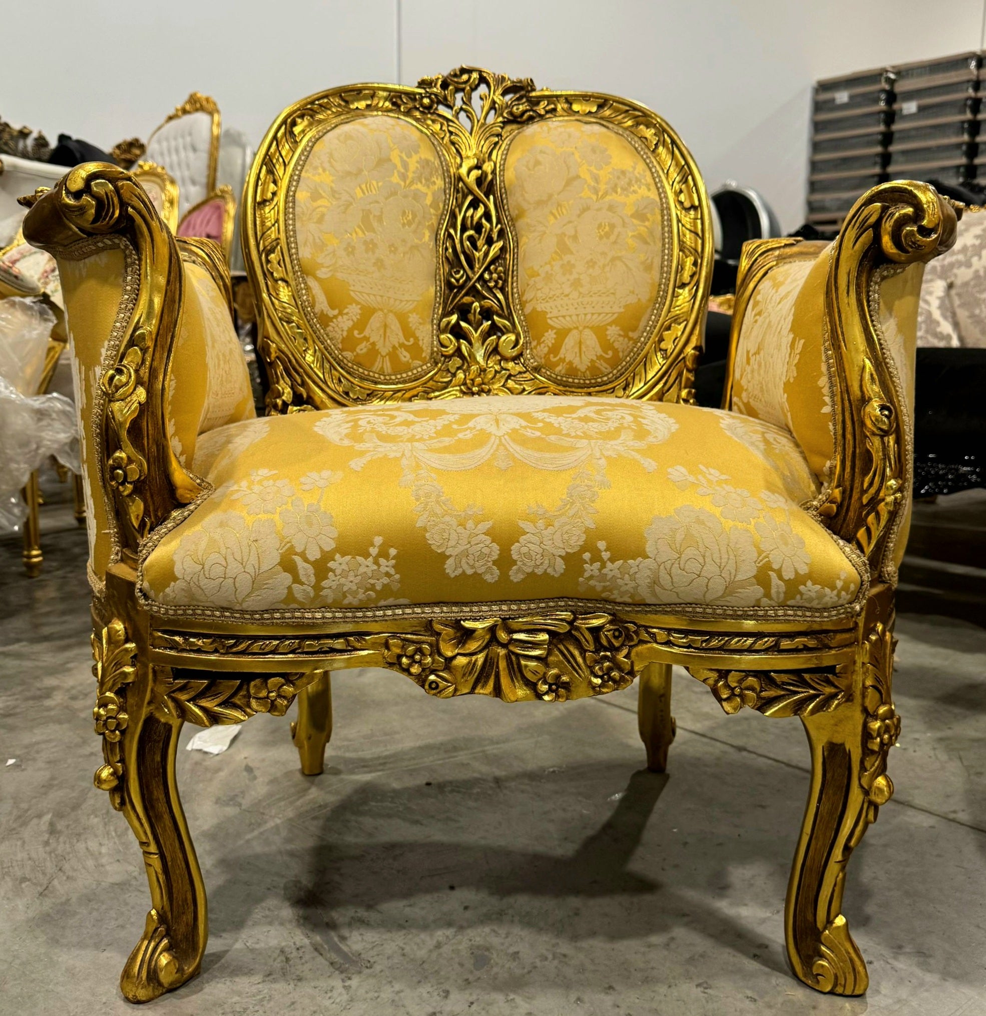 Antique Style French Rococo Armchair – Gold Leaf Baroque Accent Chair