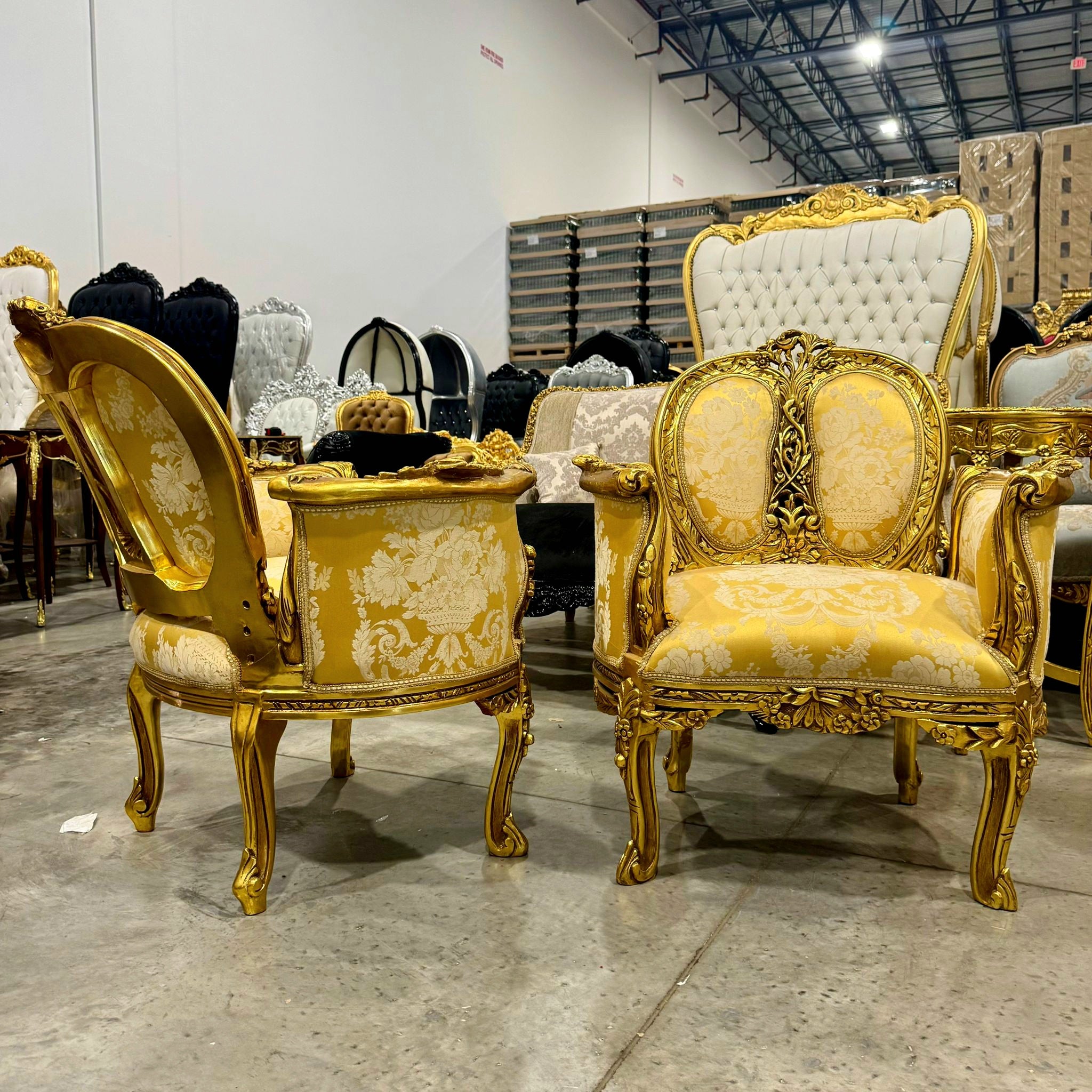 Antique Style French Rococo Armchair – Gold Leaf Baroque Accent Chair
