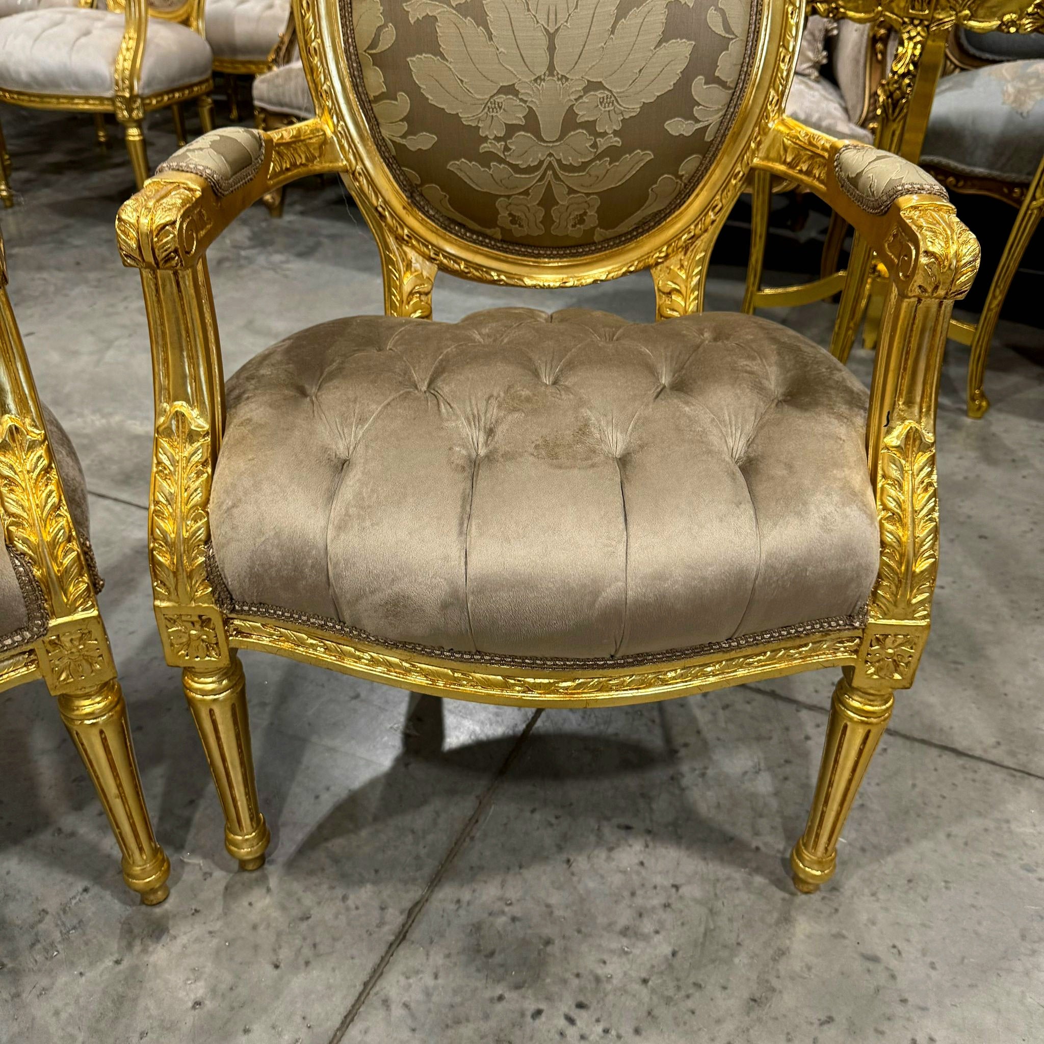 French Style Light Borwn Velvet Chair with Gold Details Rococo Baroque