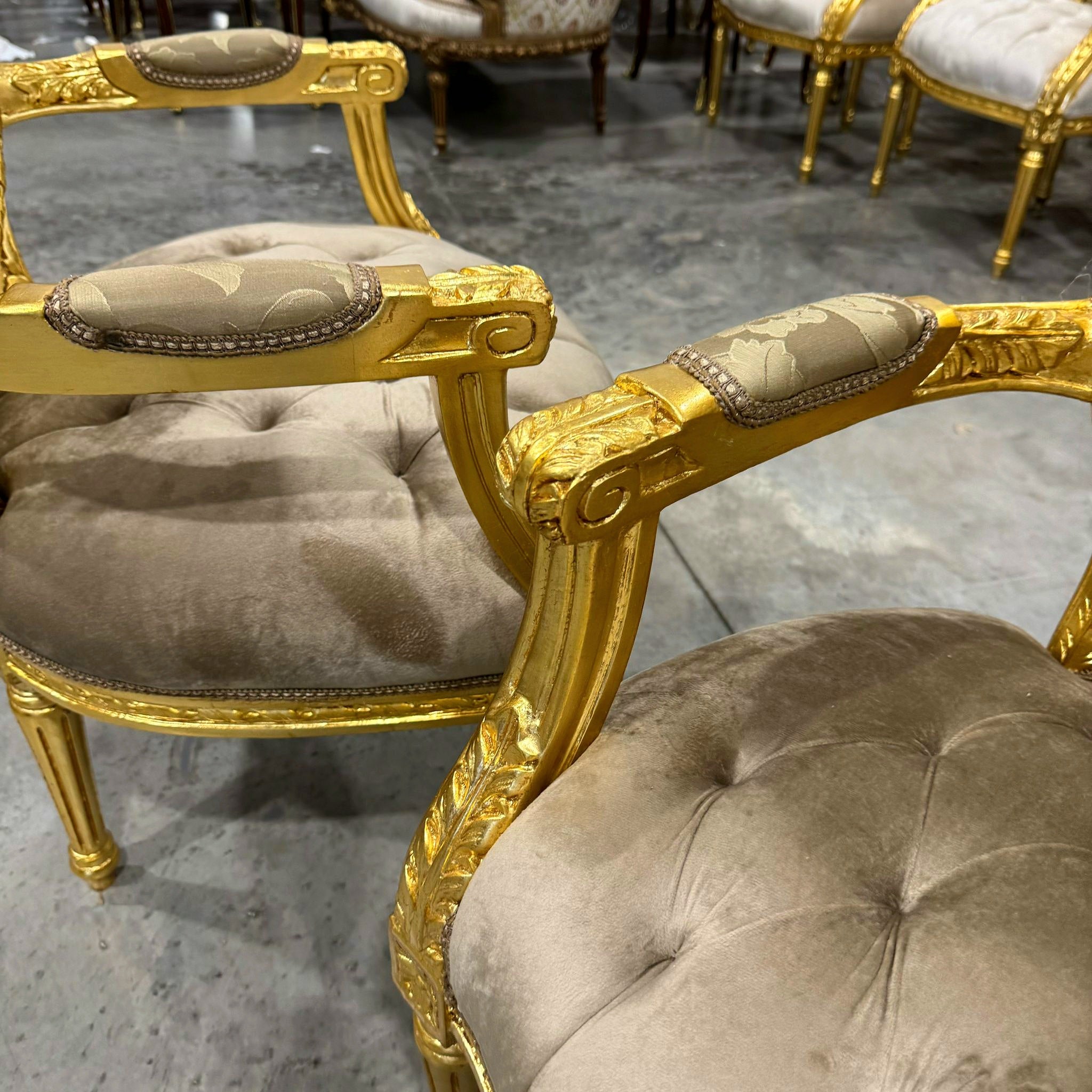 French Style Light Borwn Velvet Chair with Gold Details Rococo Baroque
