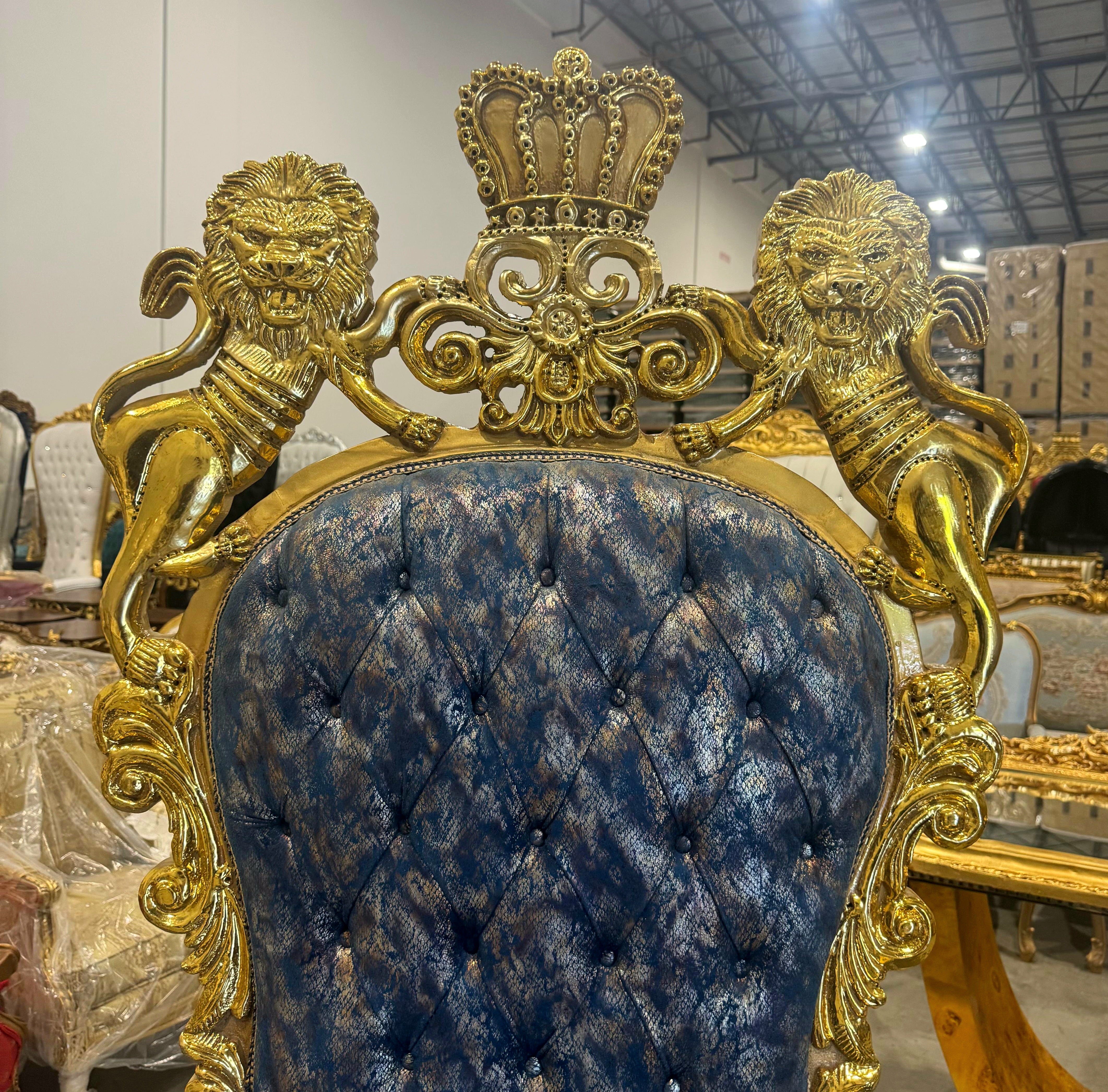 French Medieval Style King Throne Chair with Gold Leaf Details