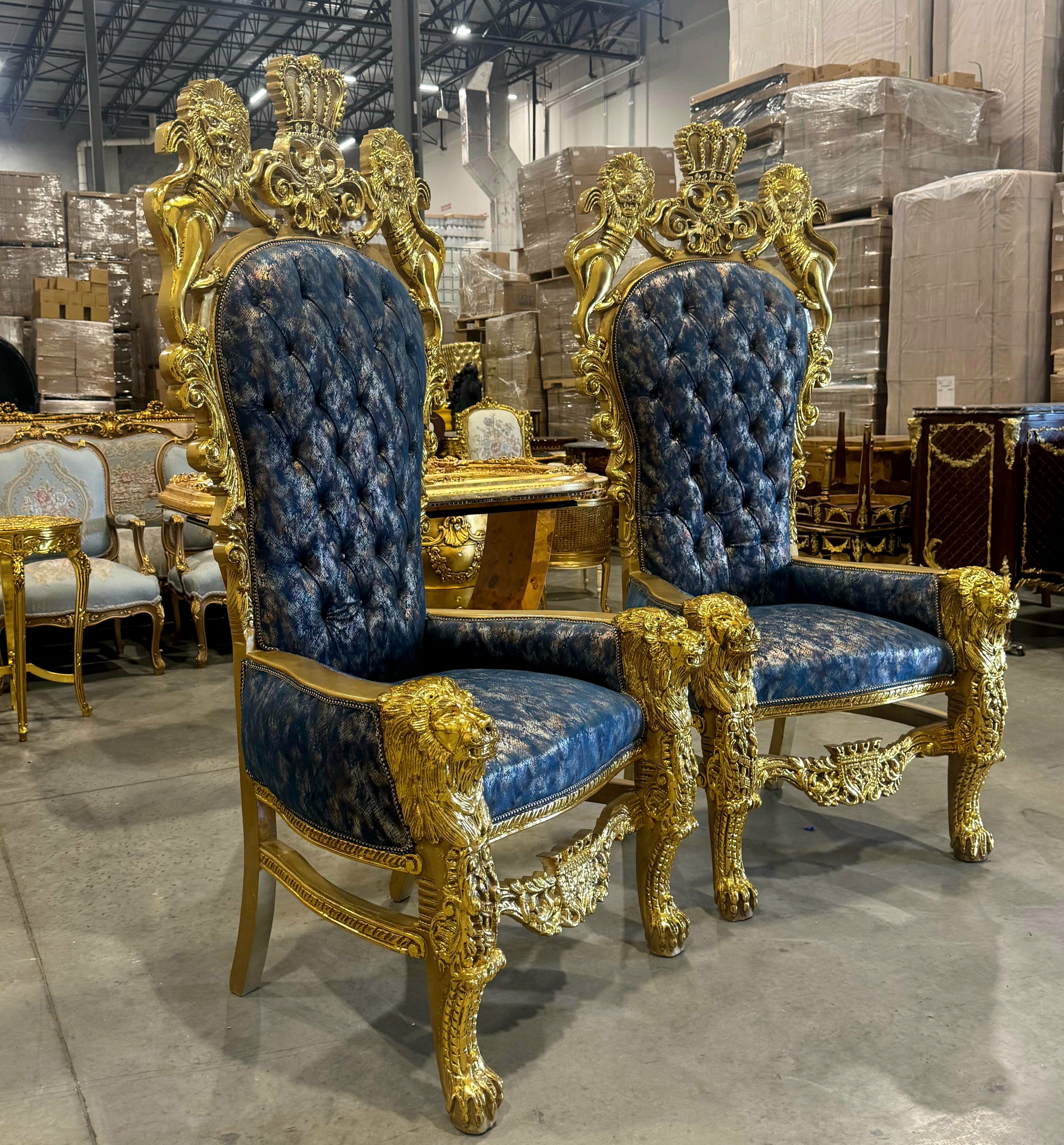French Medieval Style King Throne Chair with Gold Leaf Details