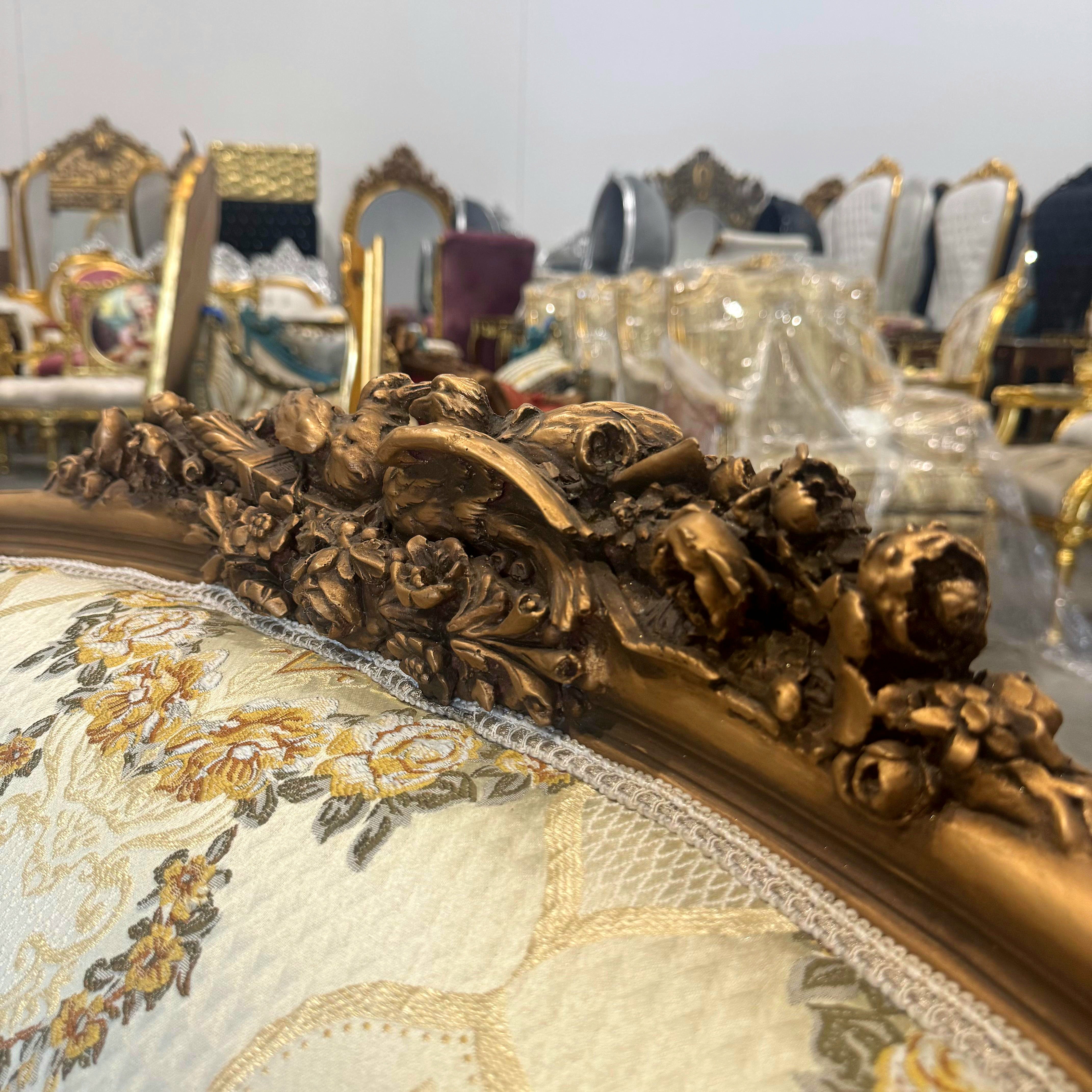 French Sofa Beige White Upholstery & Ornate Carvings Baroque Style