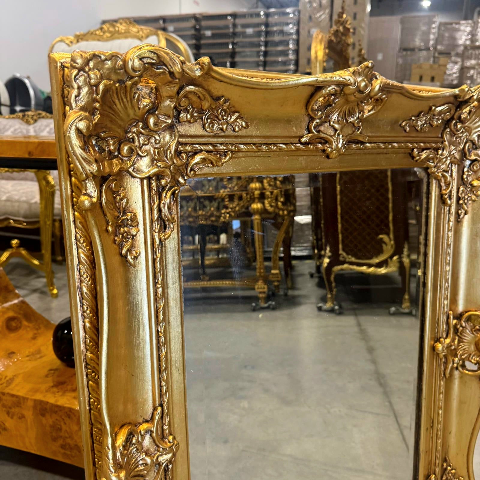 French Baroque Style Wall Mirror – Ornate Gold Leaf Frame Home Décor