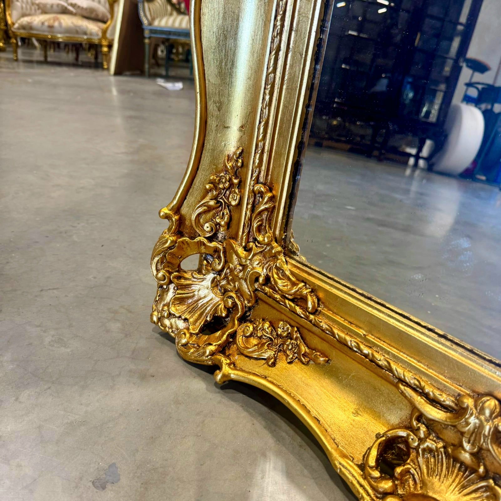 French Baroque Style Wall Mirror – Ornate Gold Leaf Frame Home Décor