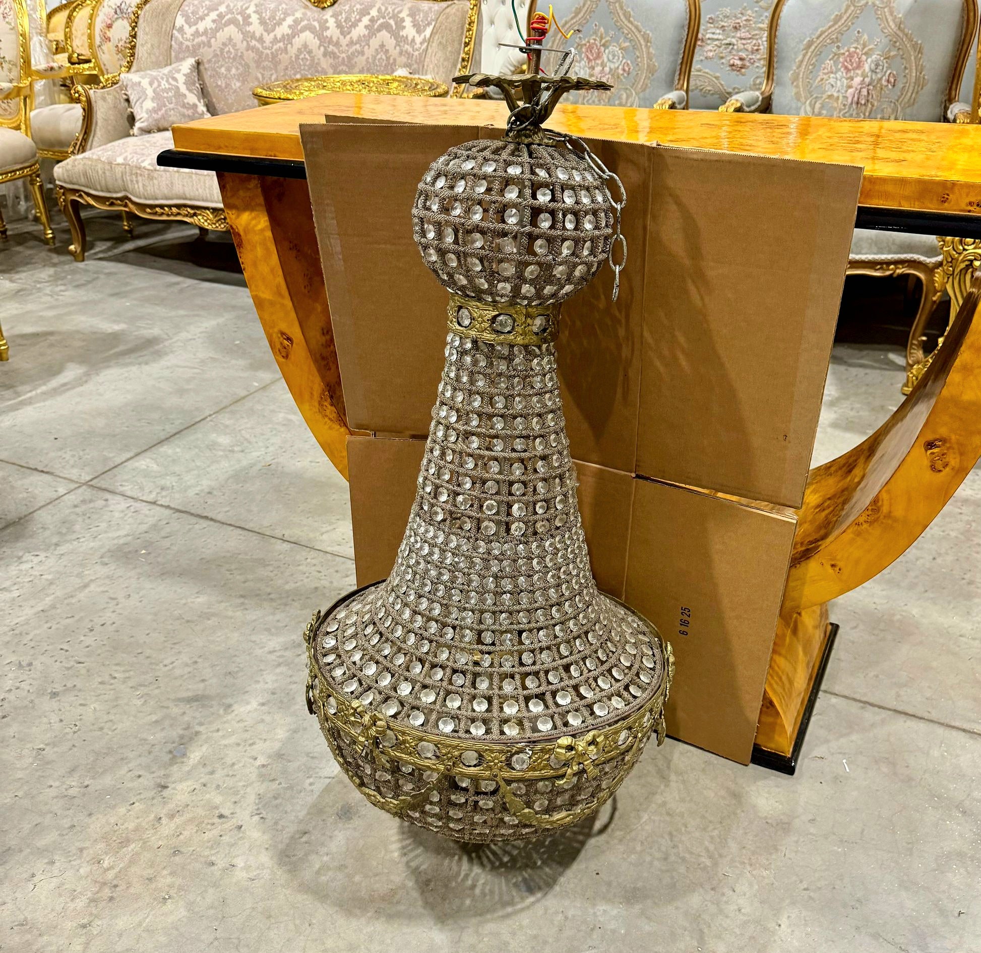 Elegant French Style Chandelier – 40" Tall, Gold Details, Classic Lighting Decor
