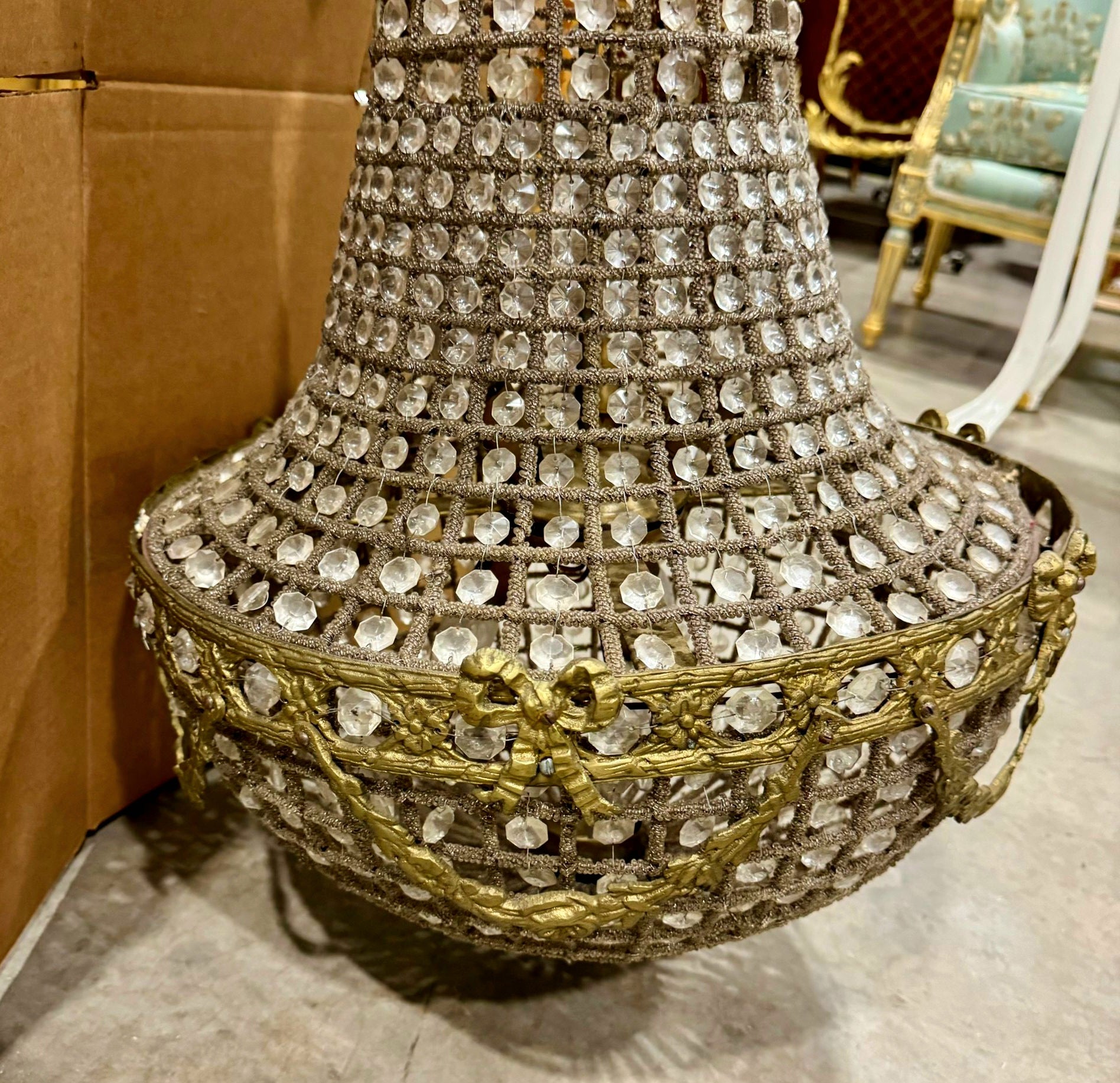 Elegant French Style Chandelier – 40" Tall, Gold Details, Classic Lighting Decor