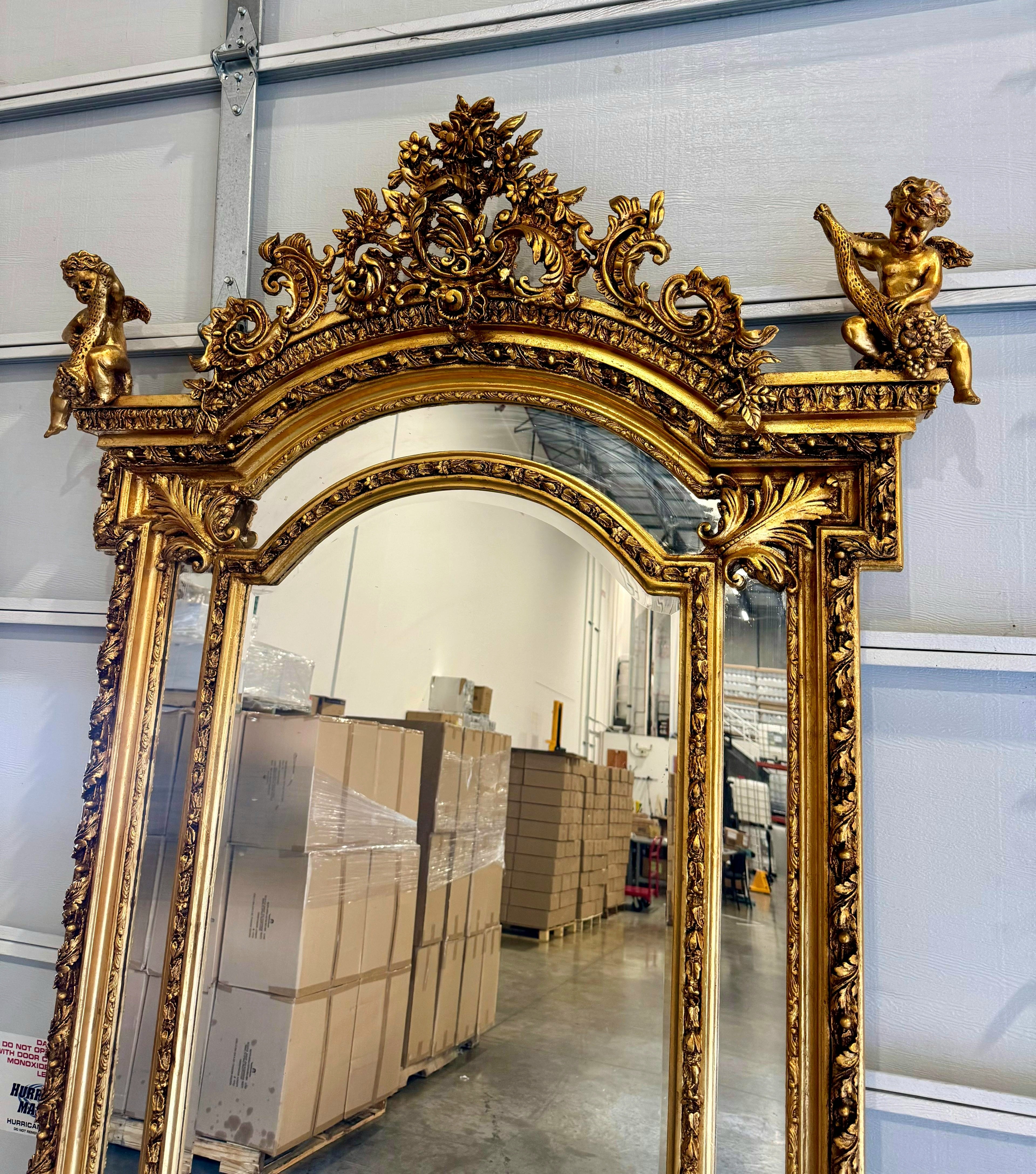 Baroque Full-length Mirror with Gold Leaf Detailing Style Floor Mirror