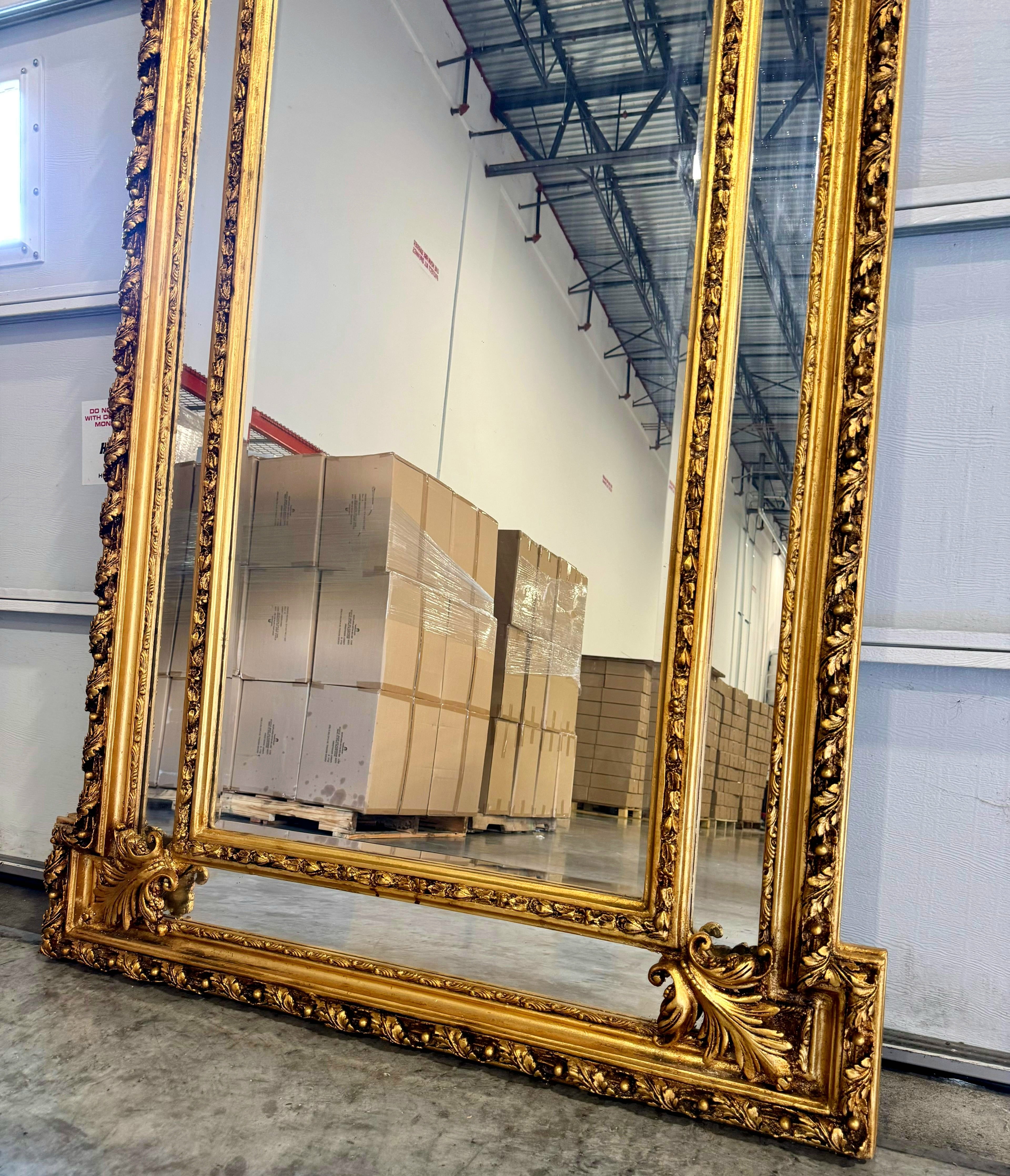 Baroque Full-length Mirror with Gold Leaf Detailing Style Floor Mirror