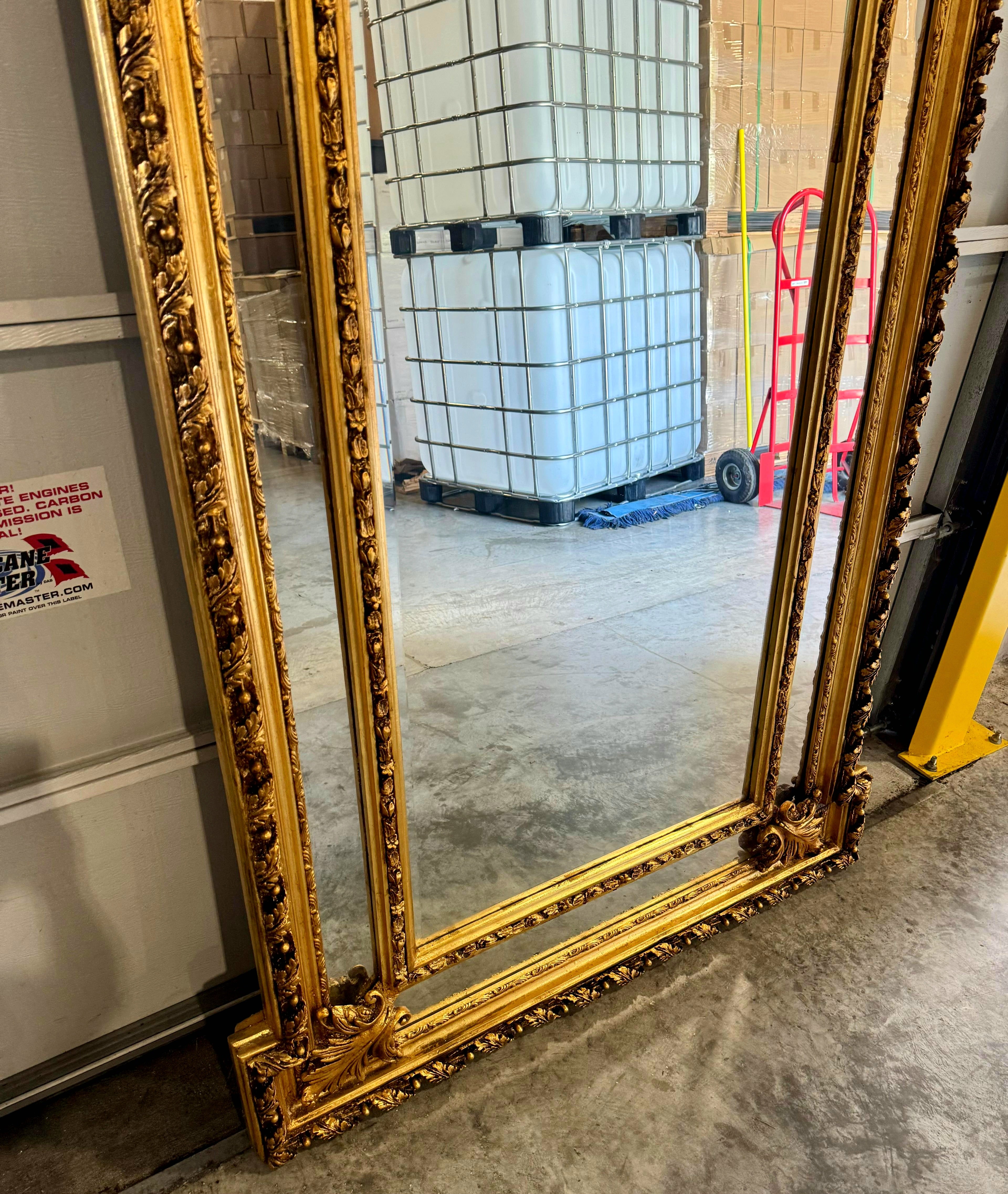 Baroque Full-length Mirror with Gold Leaf Detailing Style Floor Mirror