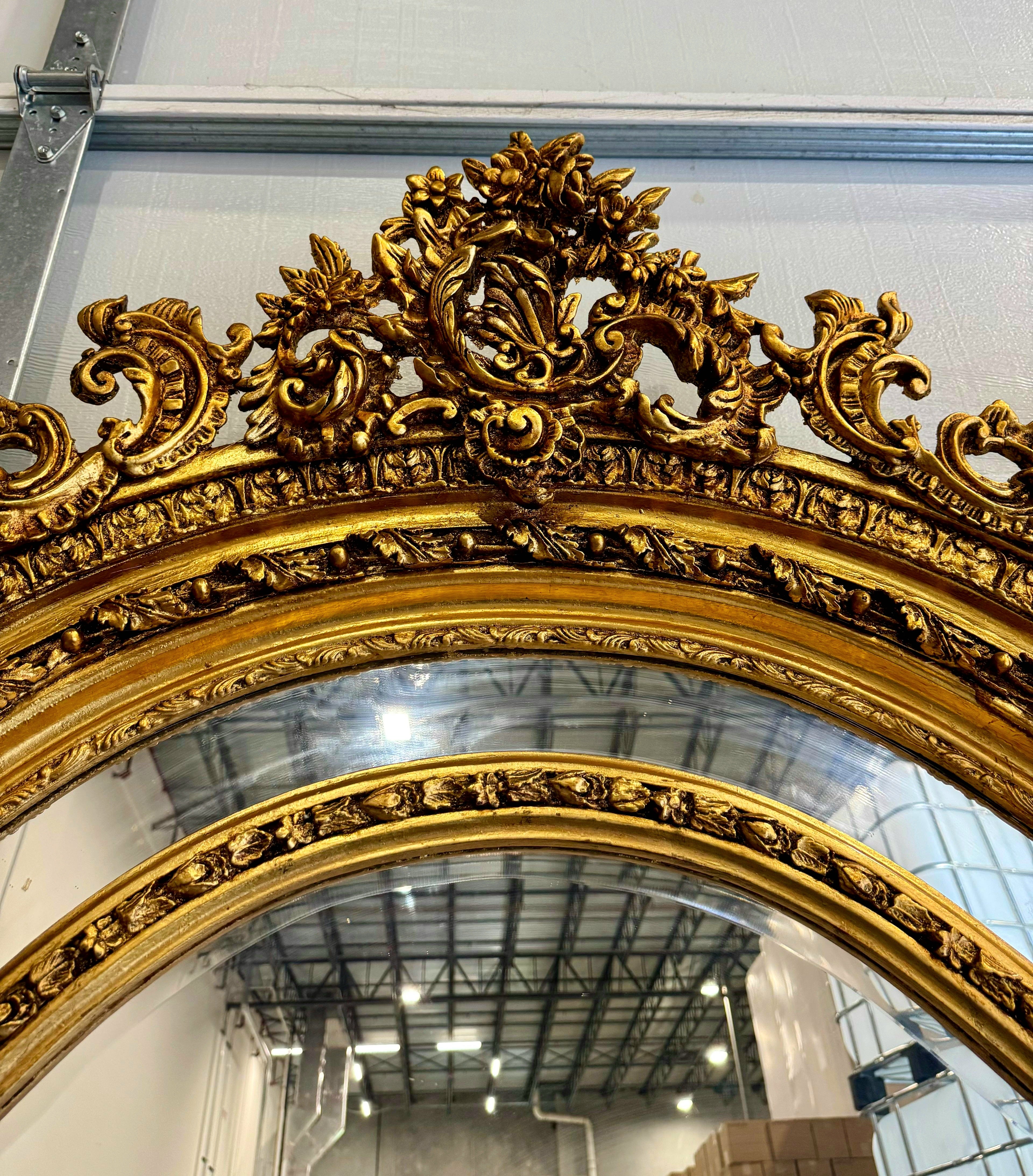 Curved Shape Gold Antique Mirror French Baroque Style Floor Mirror Gold Leaf