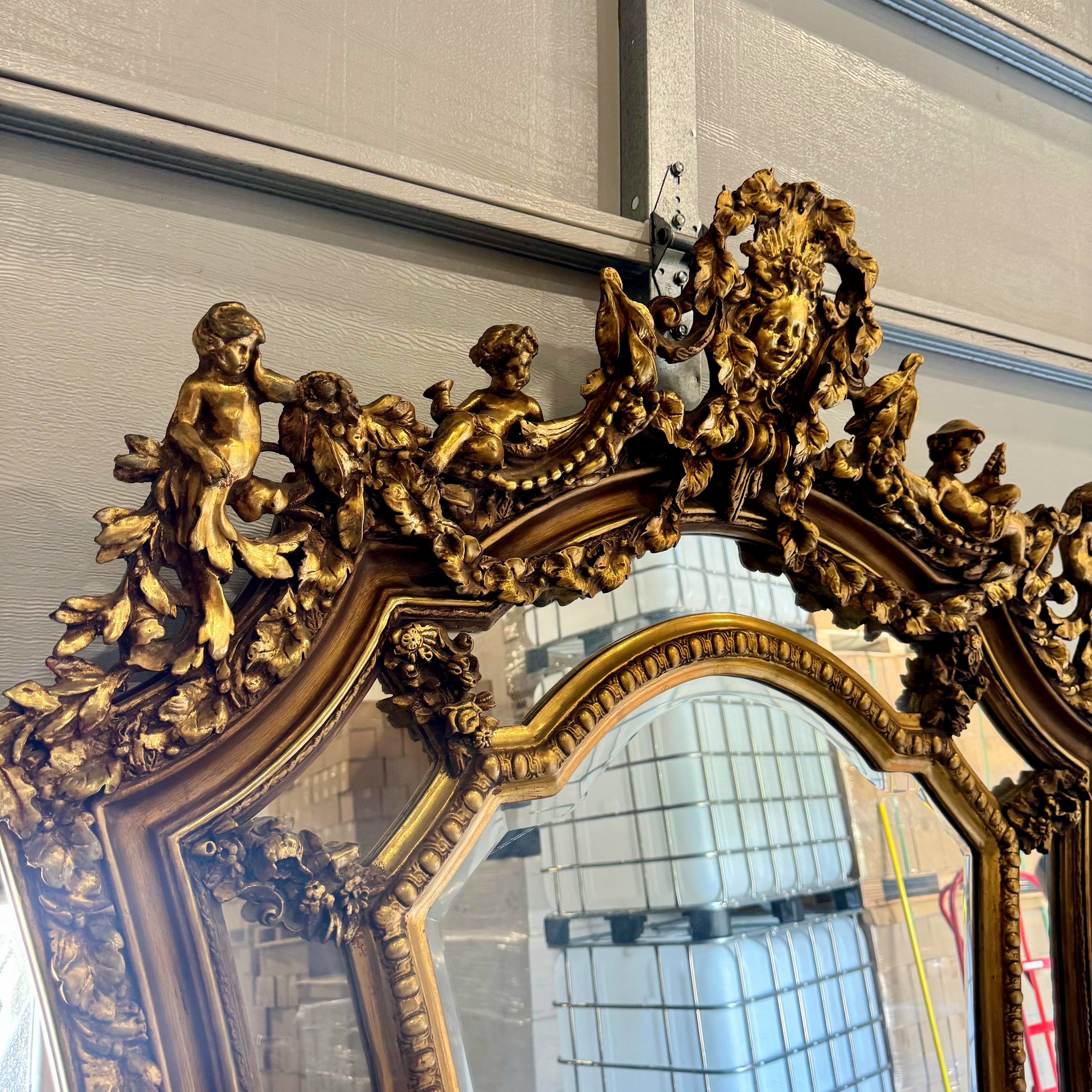 Curved Shape Gold Antique Mirror French Baroque Style Floor Mirror Gold Leaf