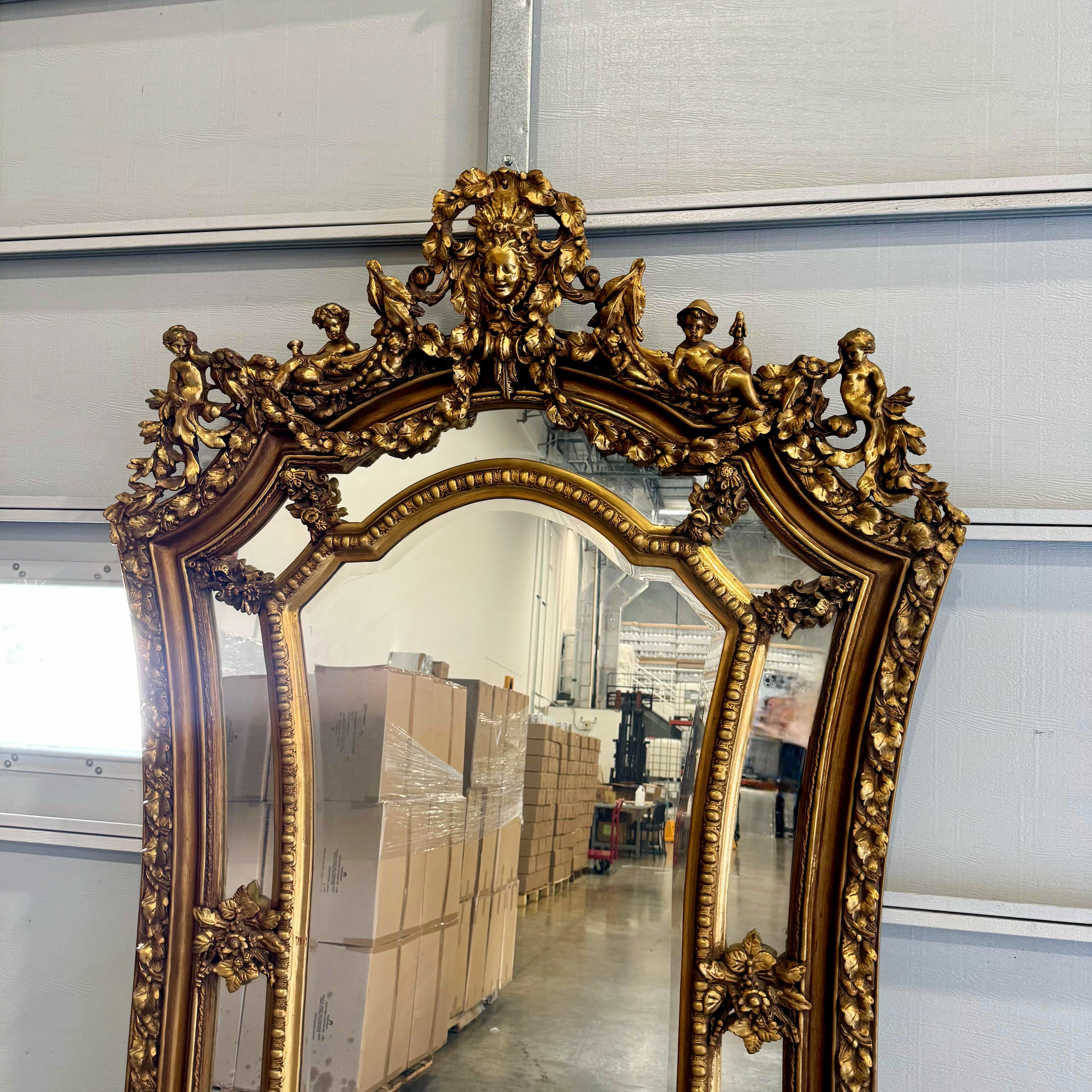 Curved Shape Gold Antique Mirror French Baroque Style Floor Mirror Gold Leaf