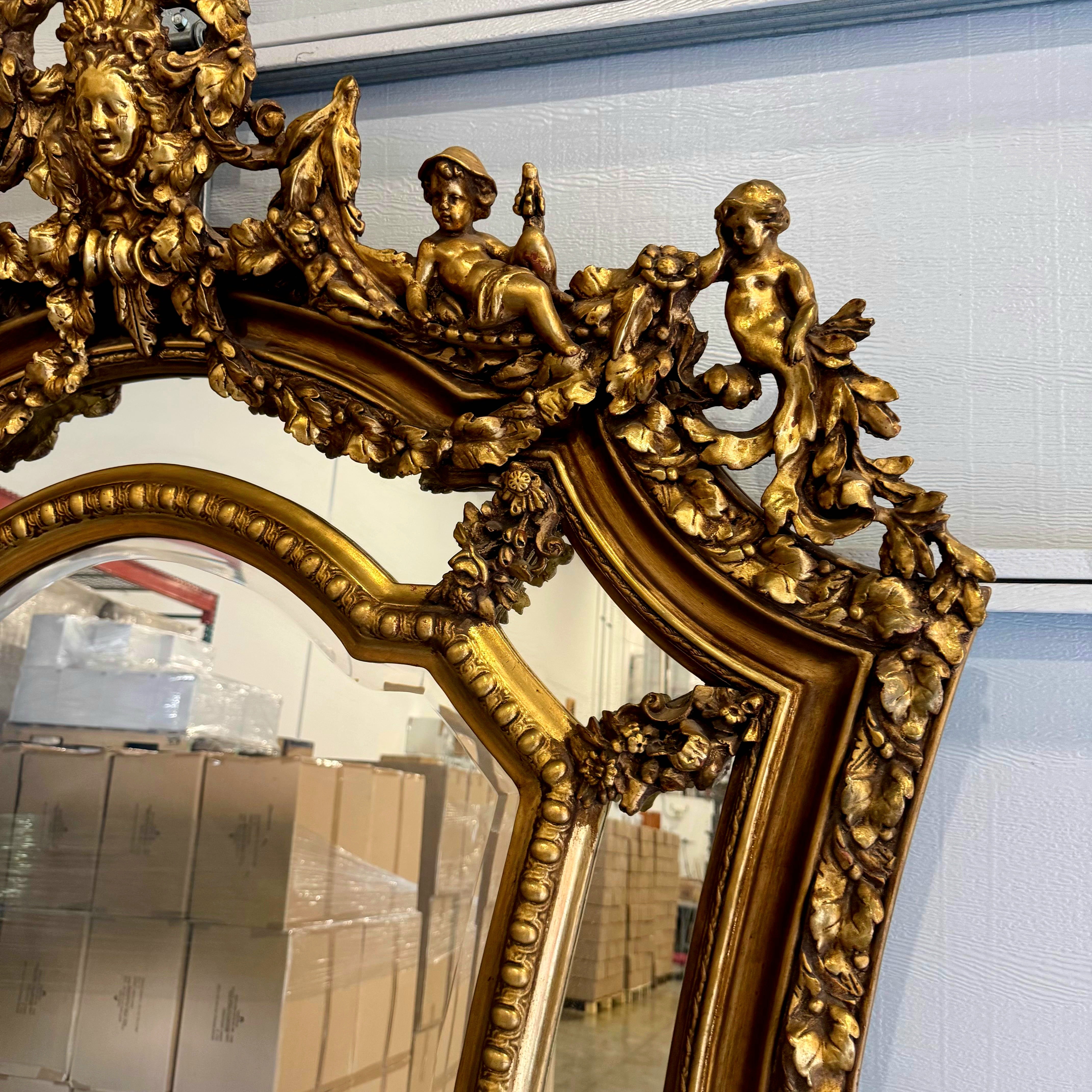 Curved Shape Gold Antique Mirror French Baroque Style Floor Mirror Gold Leaf