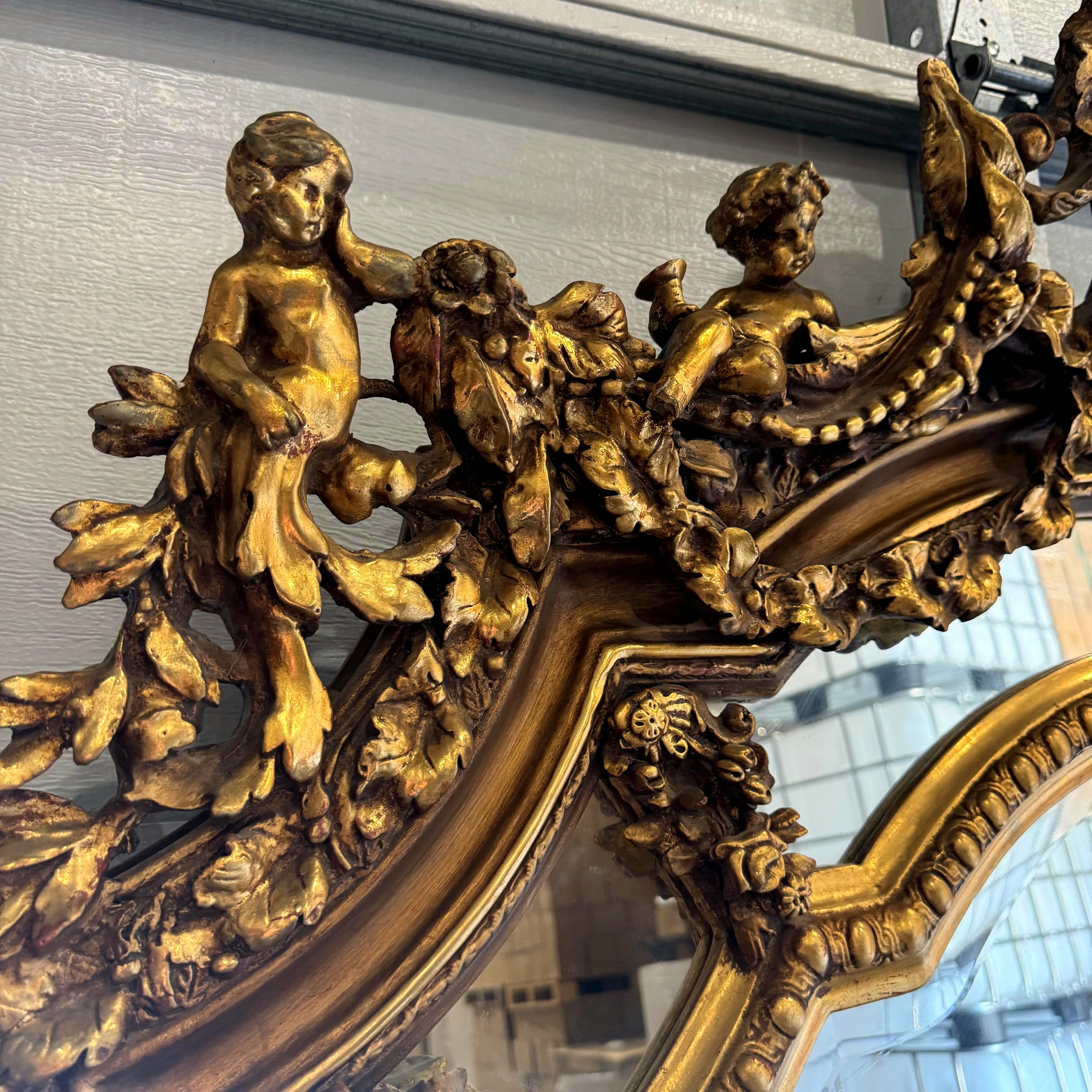 Curved Shape Gold Antique Mirror French Baroque Style Floor Mirror Gold Leaf