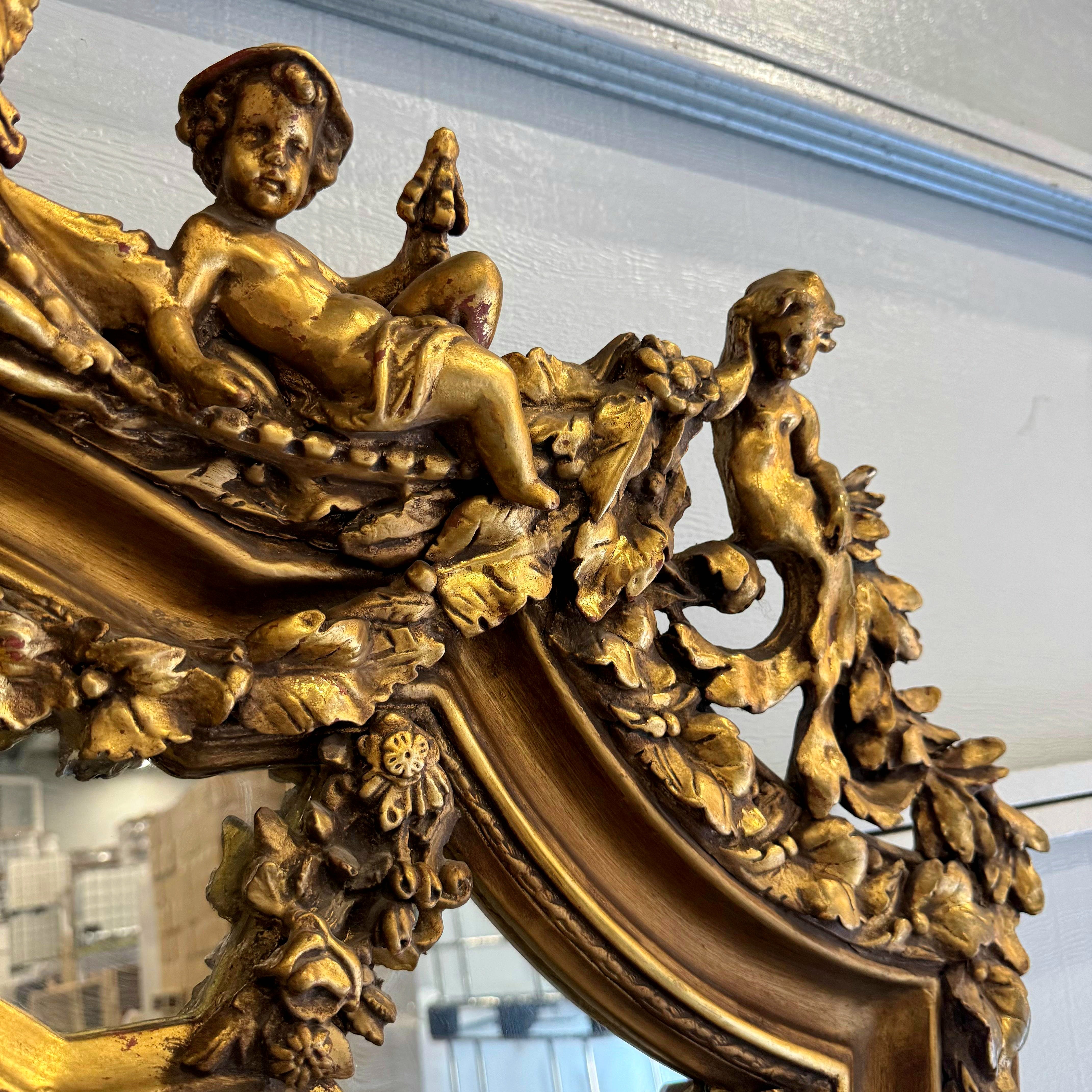 Curved Shape Gold Antique Mirror French Baroque Style Floor Mirror Gold Leaf