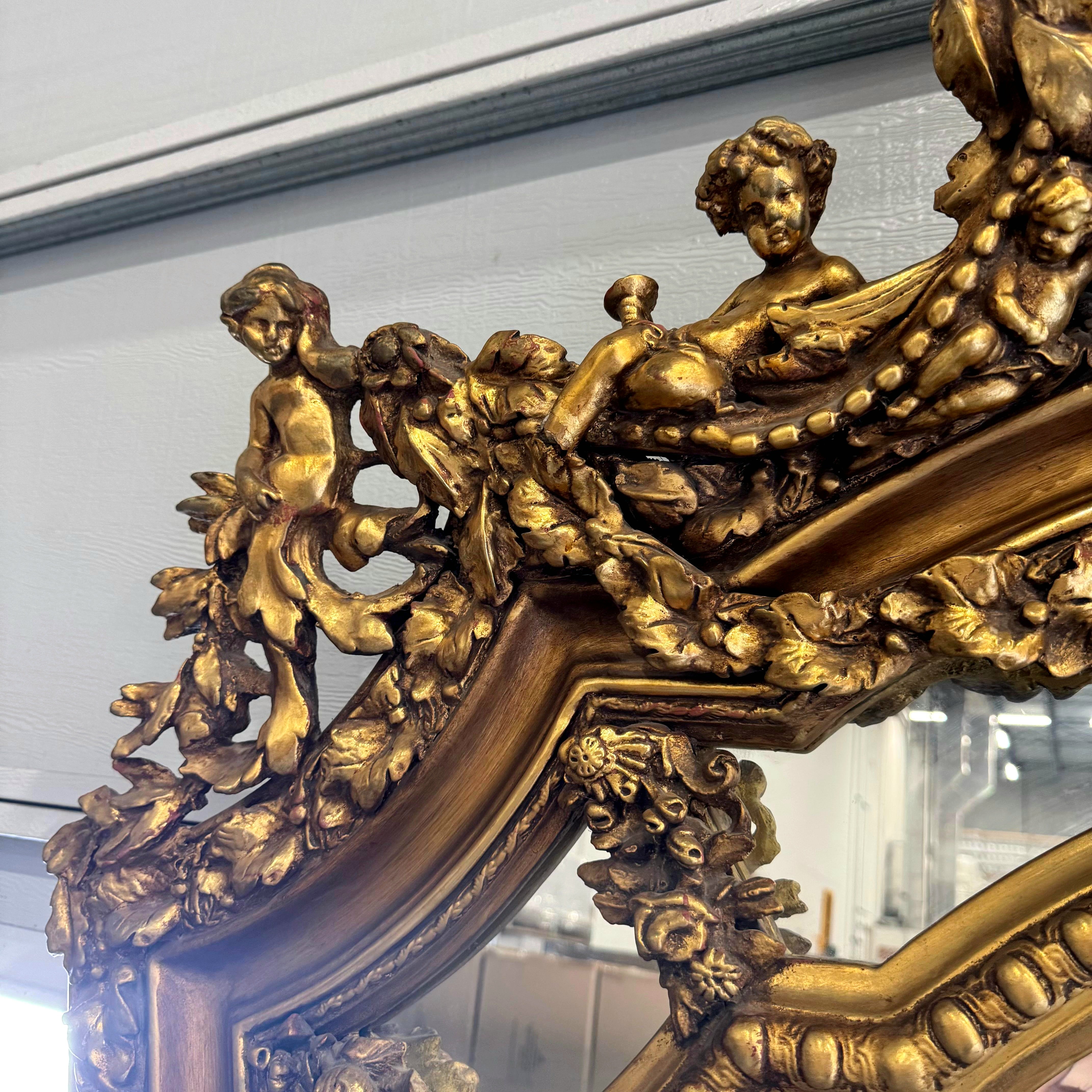 Curved Shape Gold Antique Mirror French Baroque Style Floor Mirror Gold Leaf