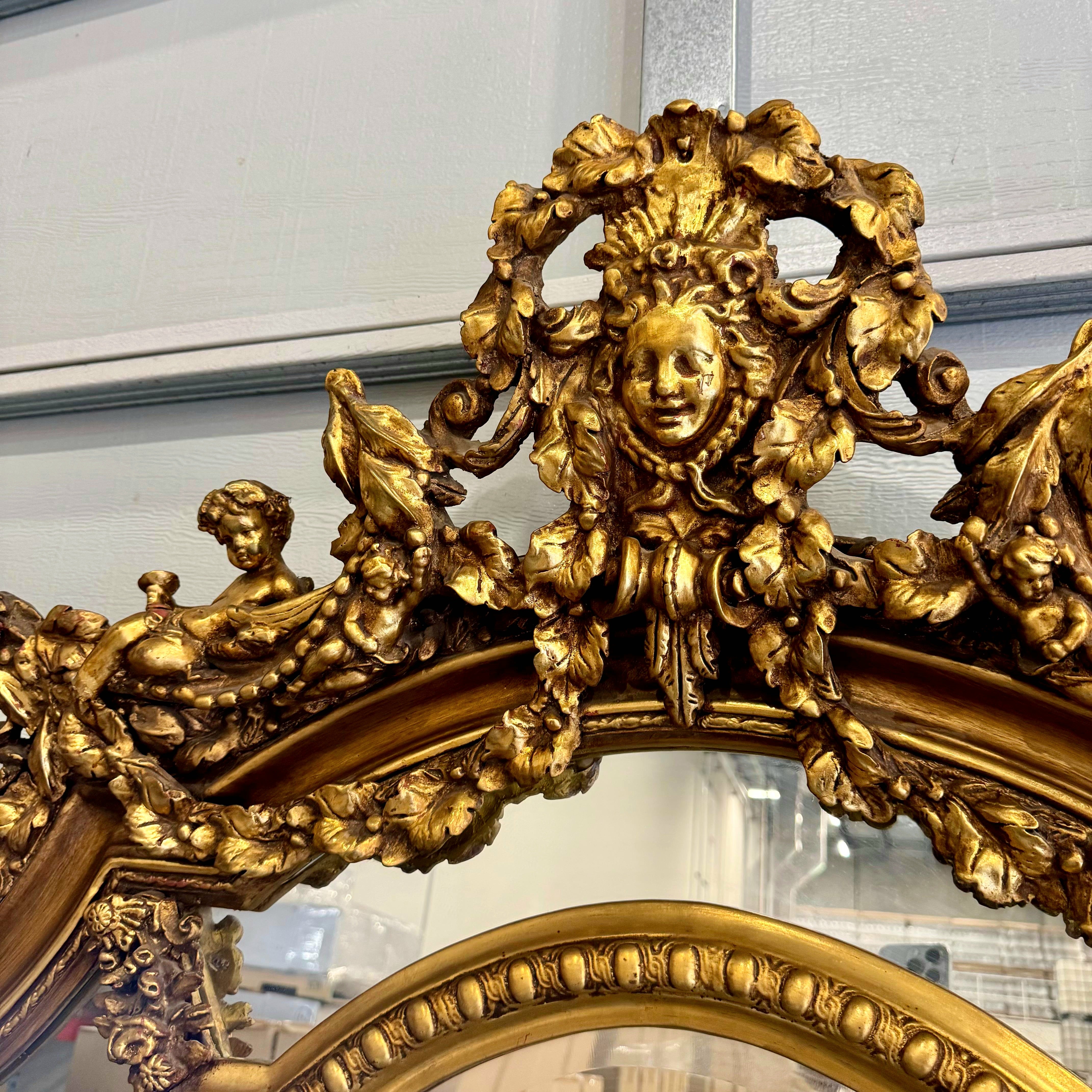 Curved Shape Gold Antique Mirror French Baroque Style Floor Mirror Gold Leaf