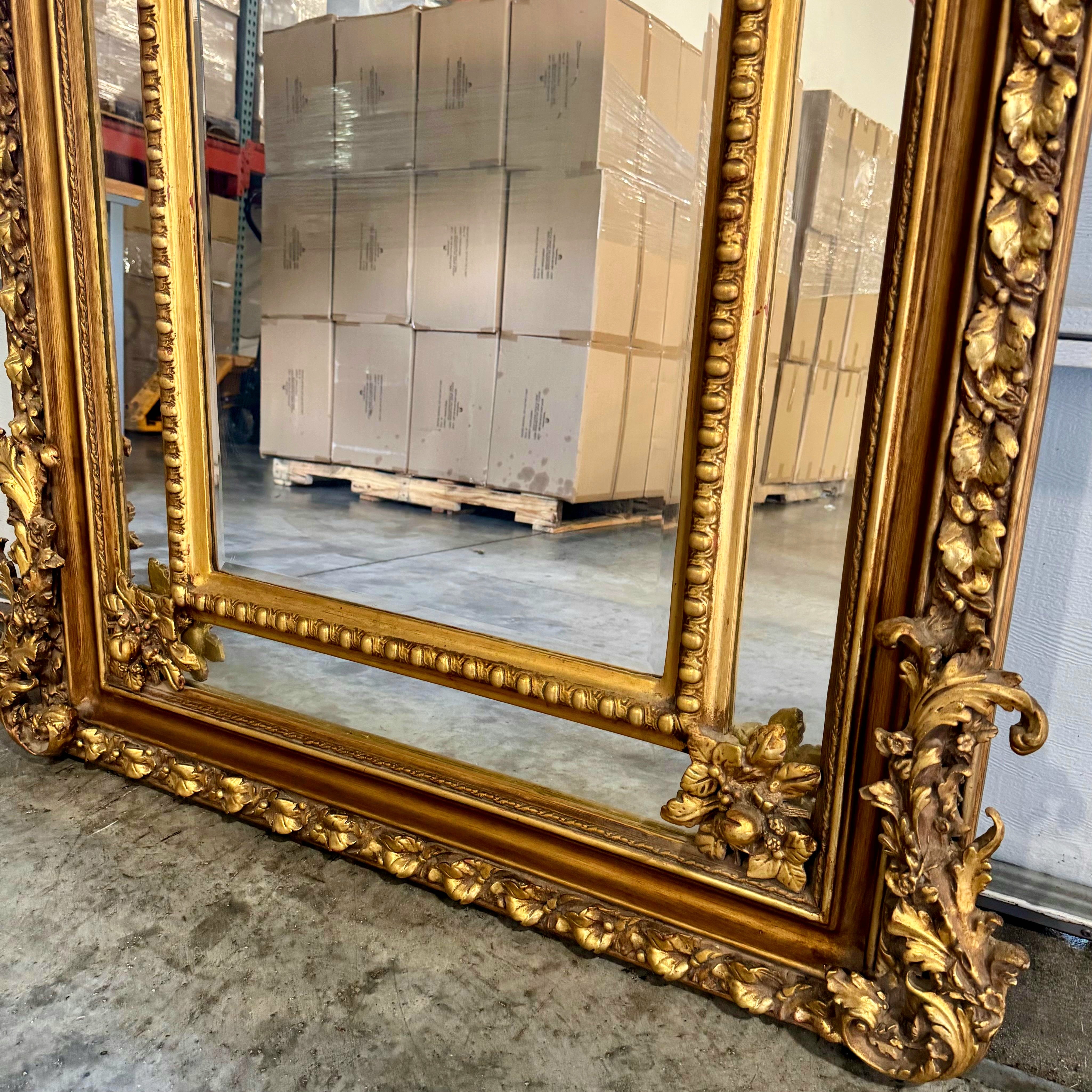 Curved Shape Gold Antique Mirror French Baroque Style Floor Mirror Gold Leaf