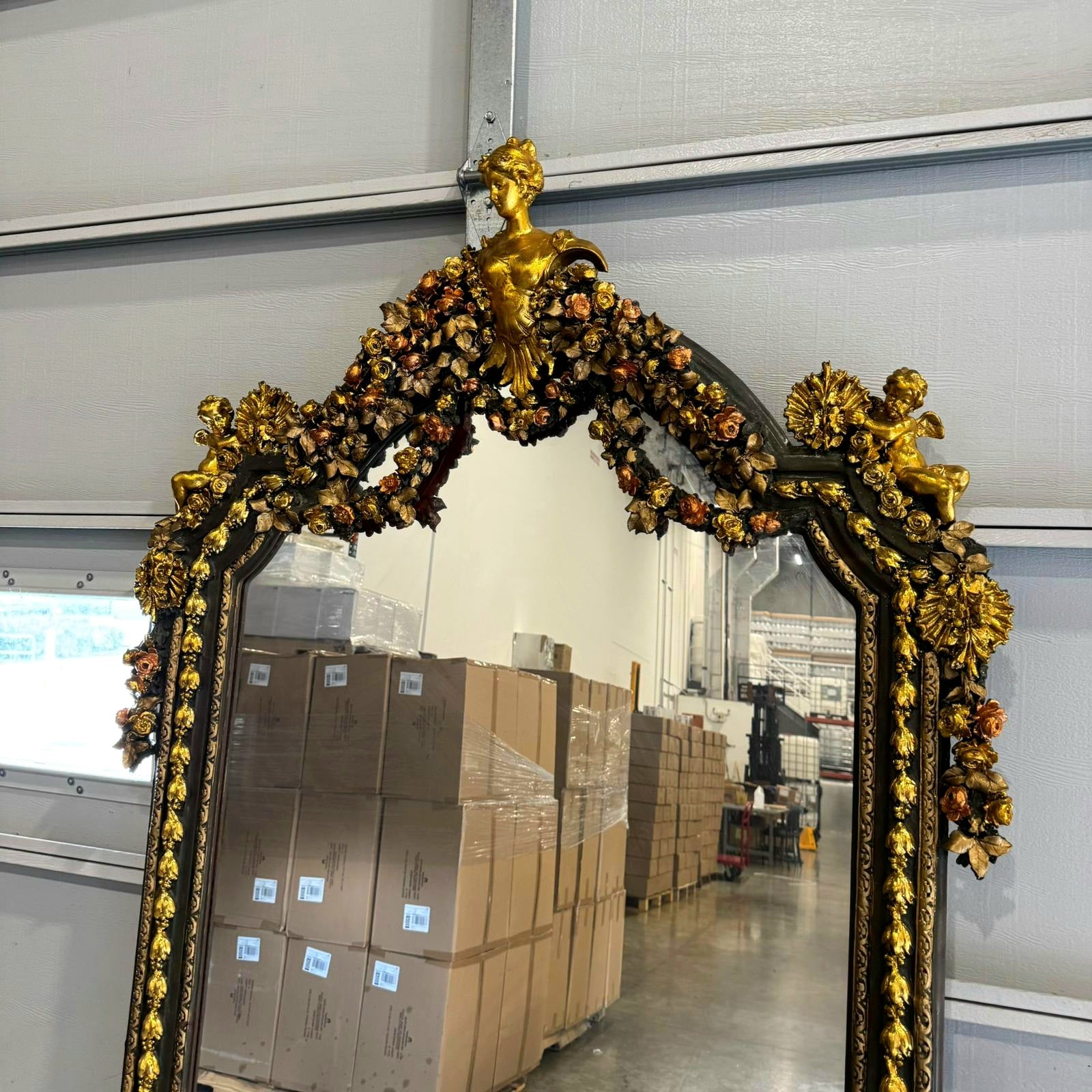 French Style Woman Floor Mirror 7 Feet Tall Gold Leaf Baroque Style
