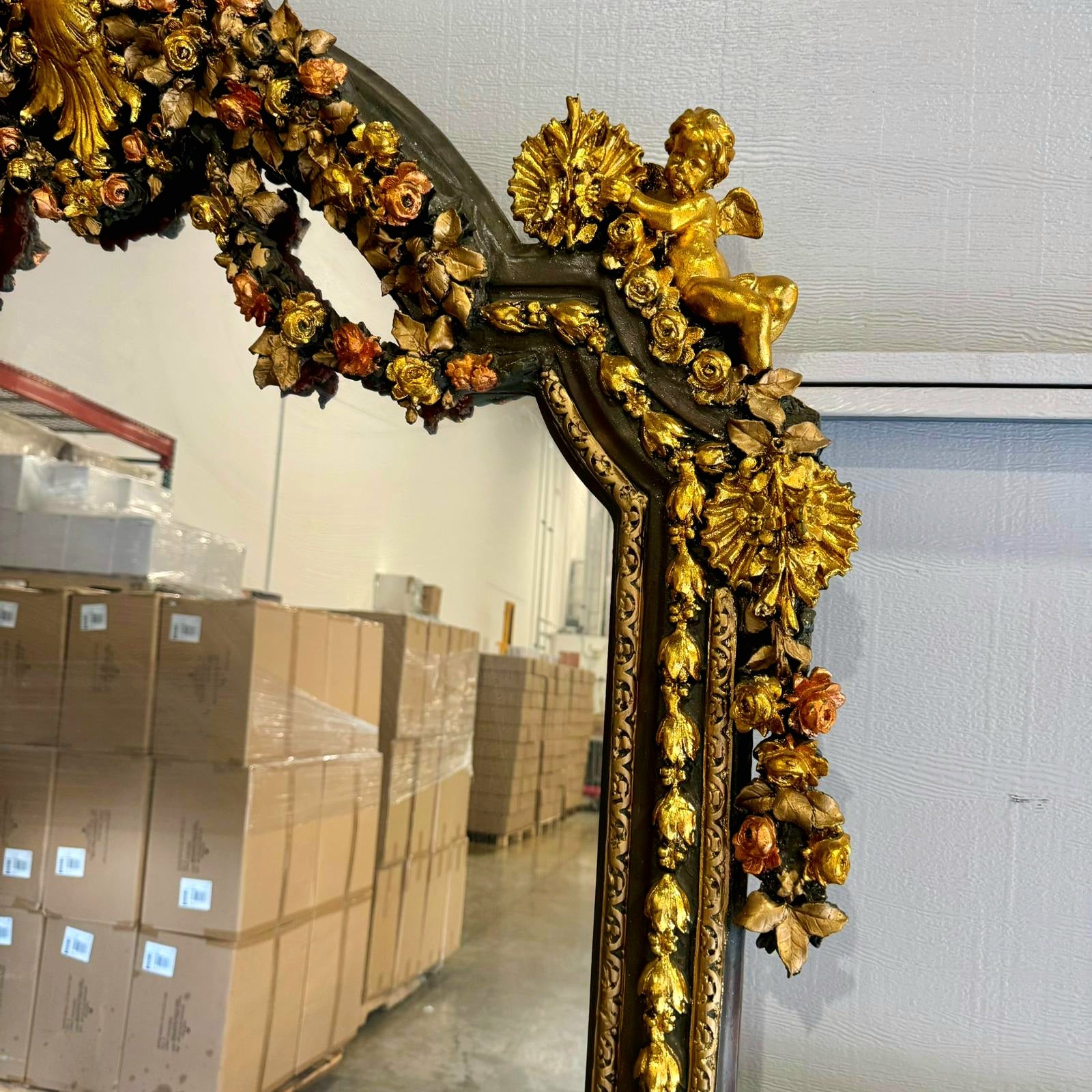 French Style Woman Floor Mirror 7 Feet Tall Gold Leaf Baroque Style