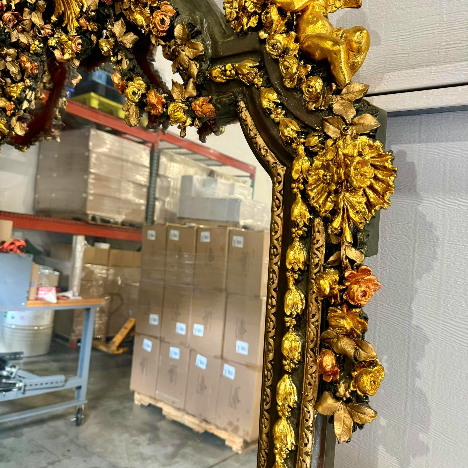 French Style Woman Floor Mirror 7 Feet Tall Gold Leaf Baroque Style