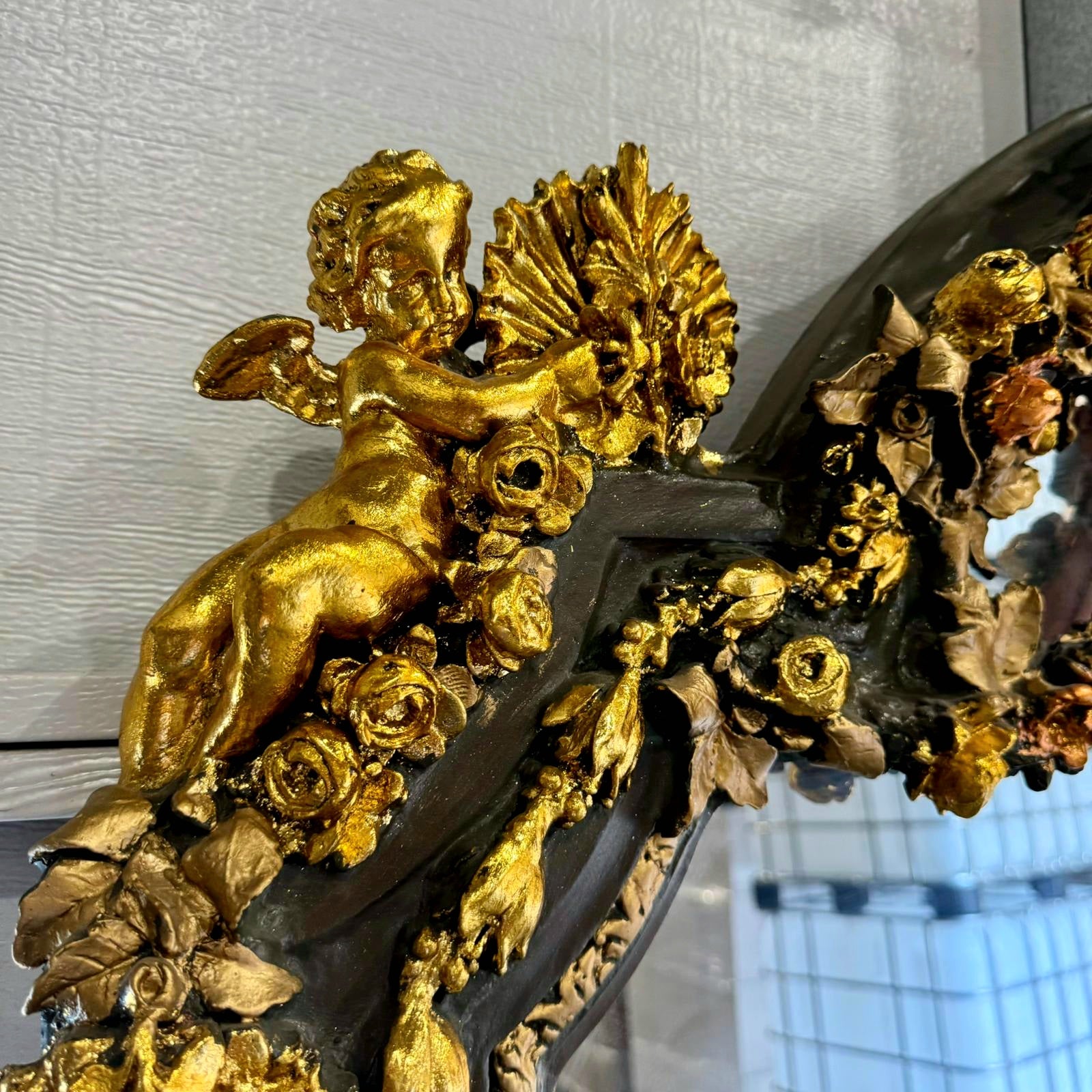 French Style Woman Floor Mirror 7 Feet Tall Gold Leaf Baroque Style