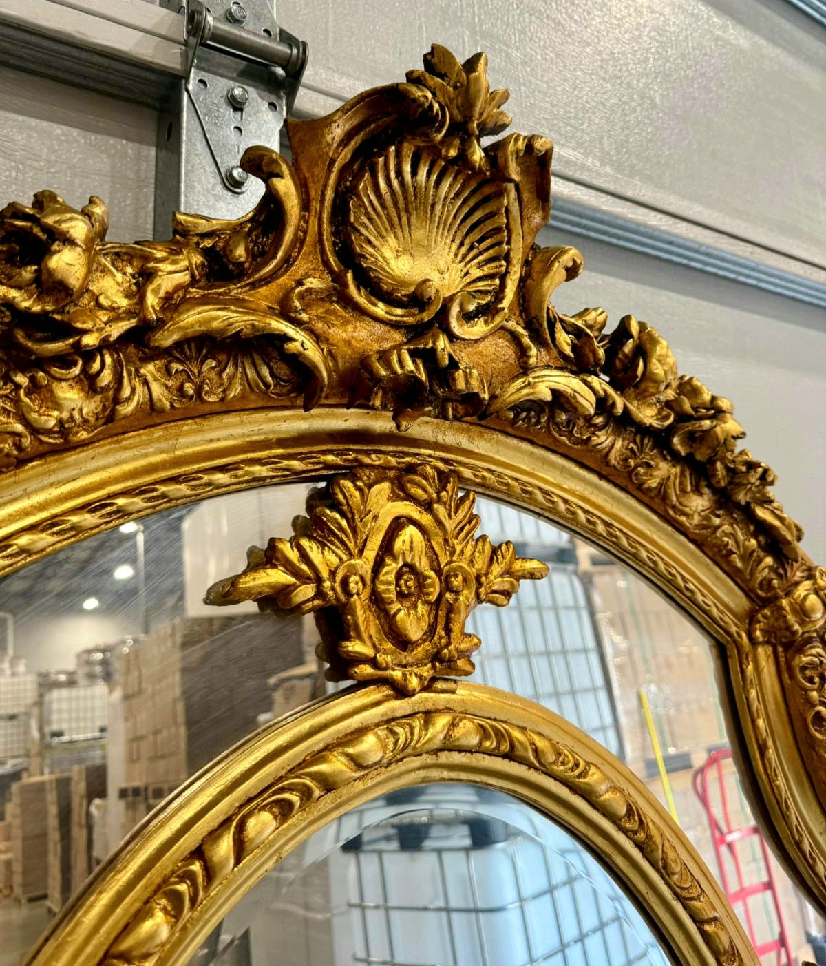 Baroque Rococo Floor Mirror – Gold Leaf Finish, Angels Carved on Both Sides