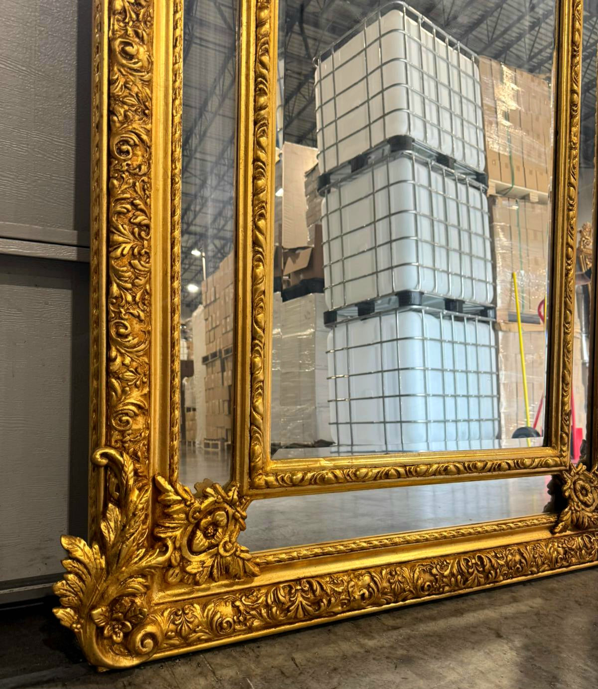 Baroque Rococo Floor Mirror – Gold Leaf Finish, Angels Carved on Both Sides