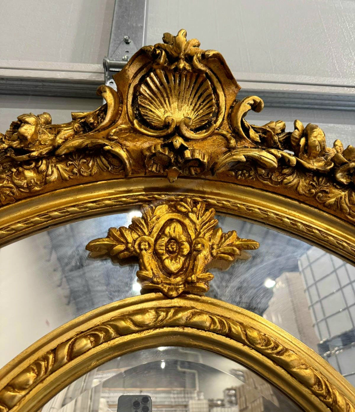 Baroque Rococo Floor Mirror – Gold Leaf Finish, Angels Carved on Both Sides