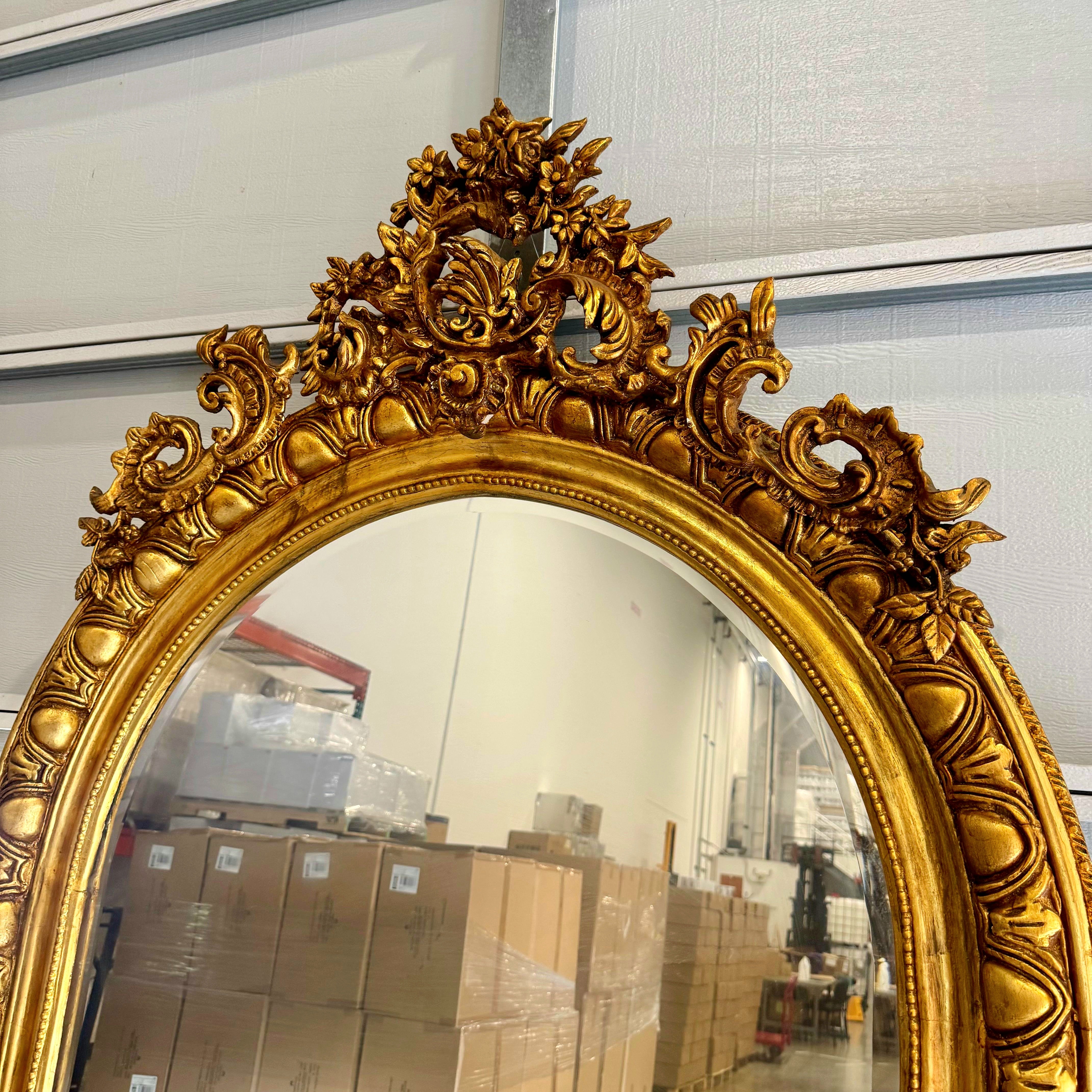 French Rococo Style Floor Mirror – 84" Tall, Gold Leaf Frame