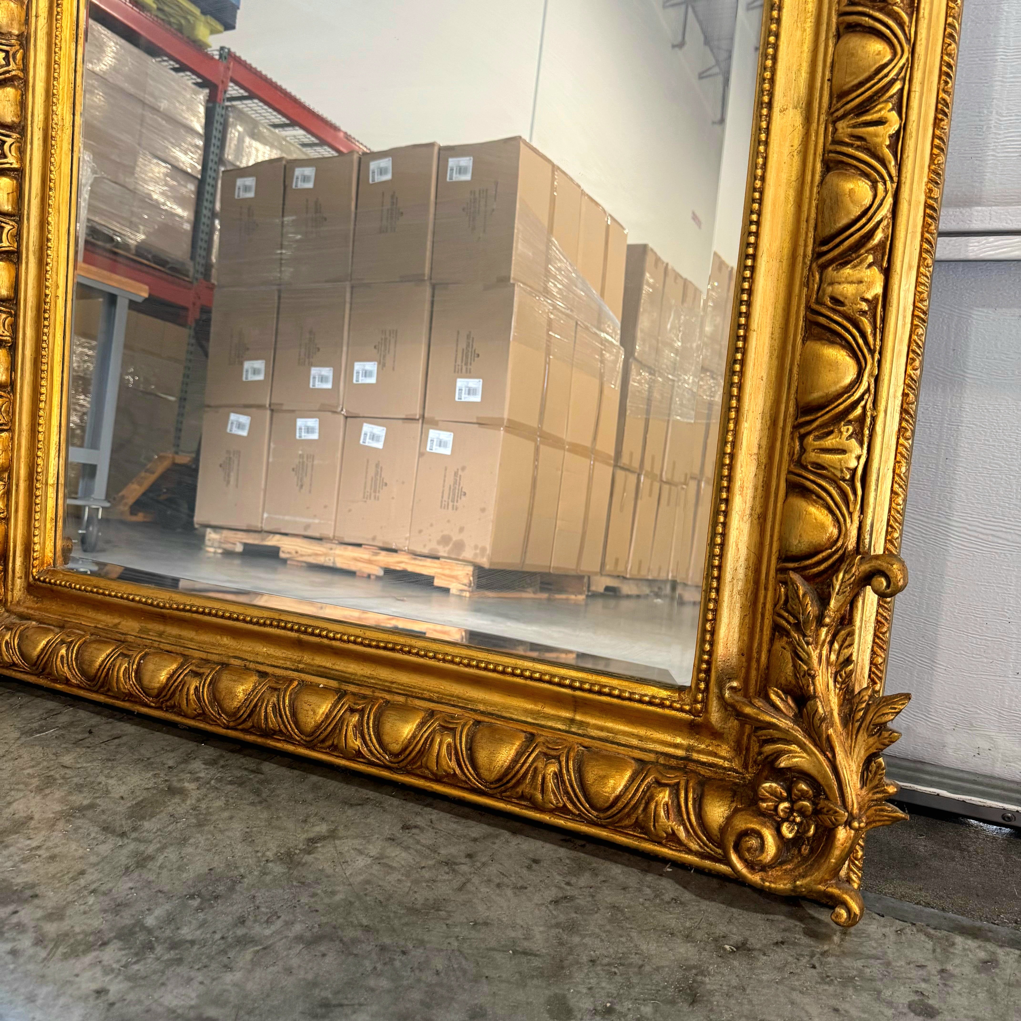 French Rococo Style Floor Mirror – 84" Tall, Gold Leaf Frame