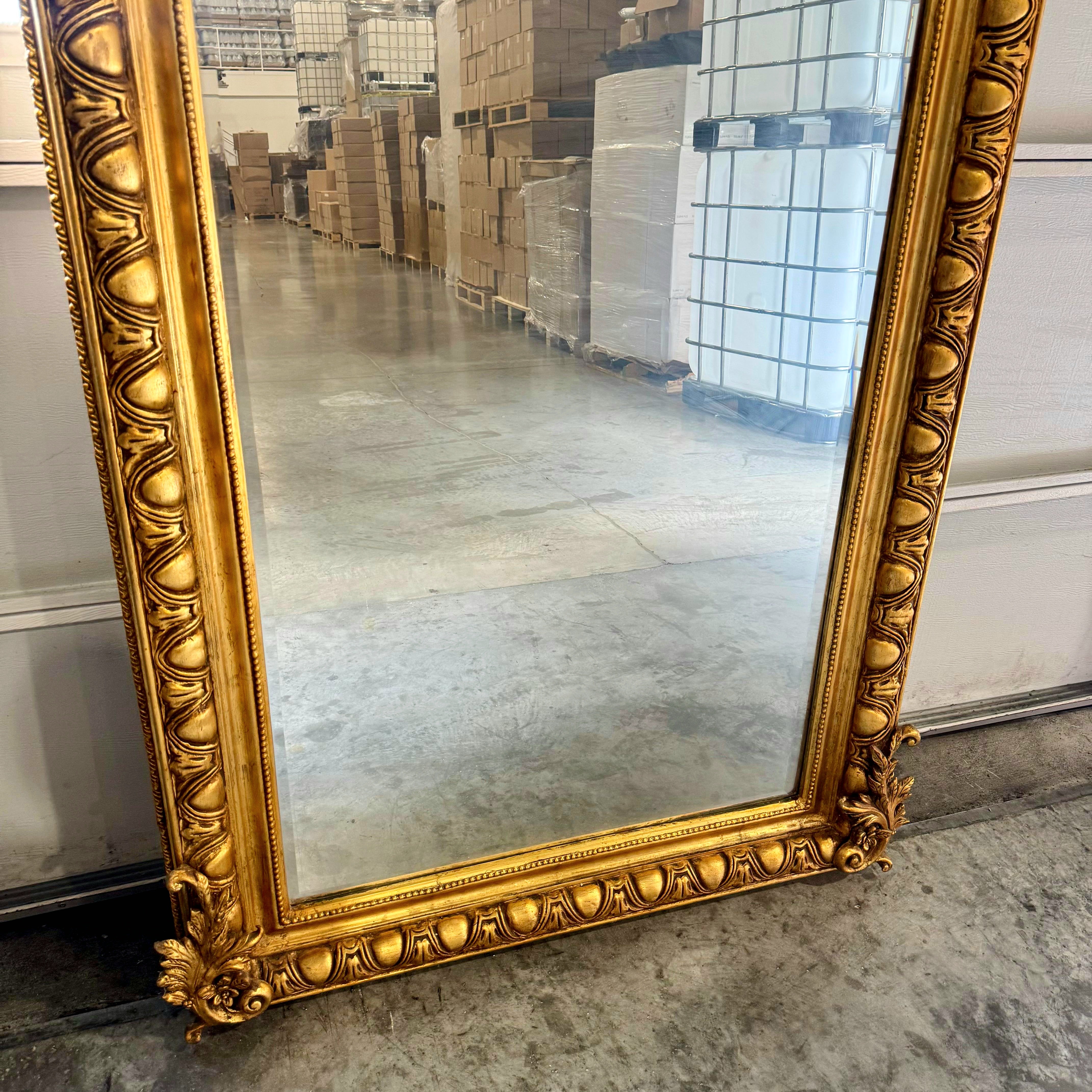 French Rococo Style Floor Mirror – 84" Tall, Gold Leaf Frame