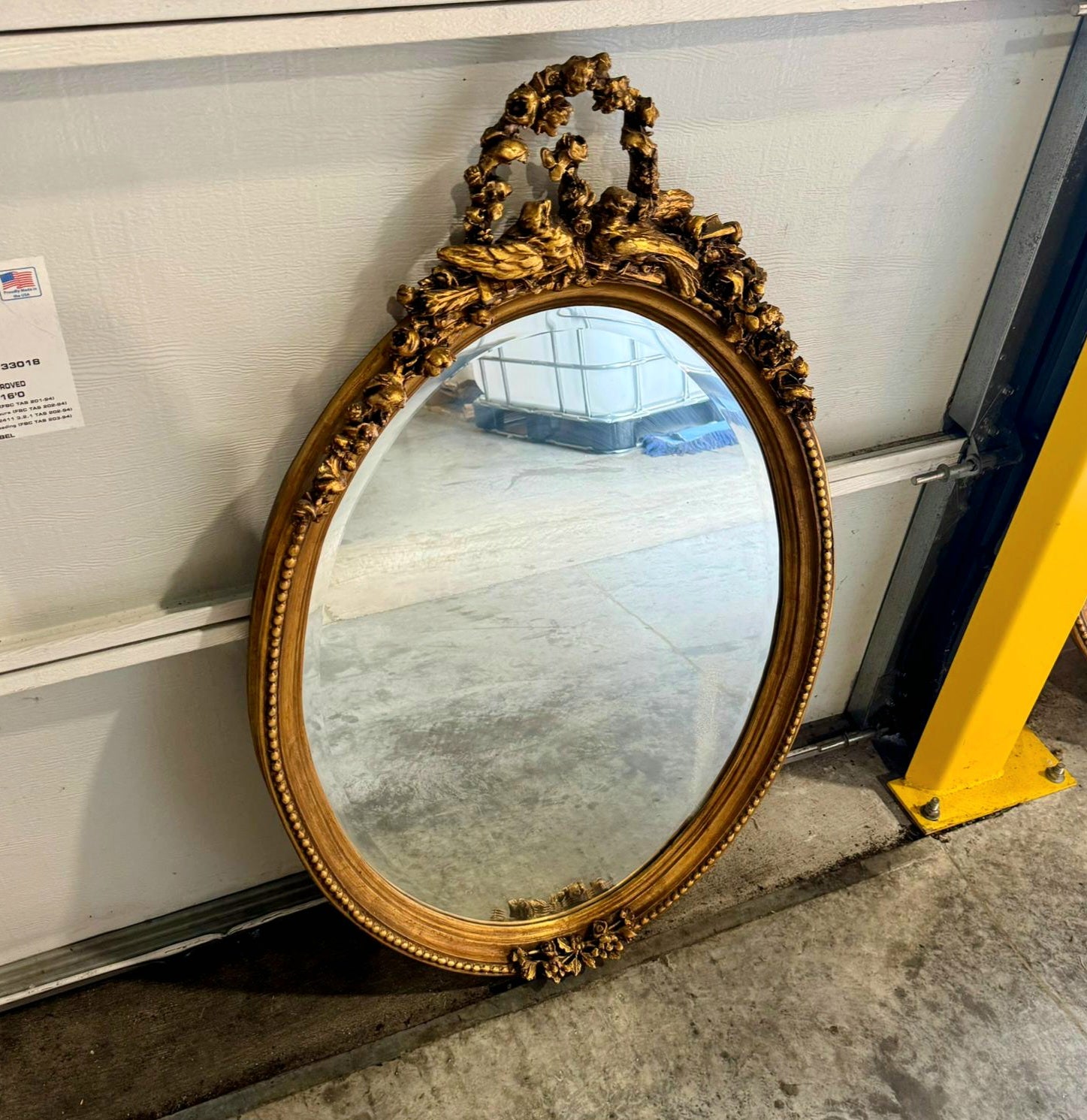 French Italian Style Oval Mirror – Gold Leaf Frame with Birds & Flowers